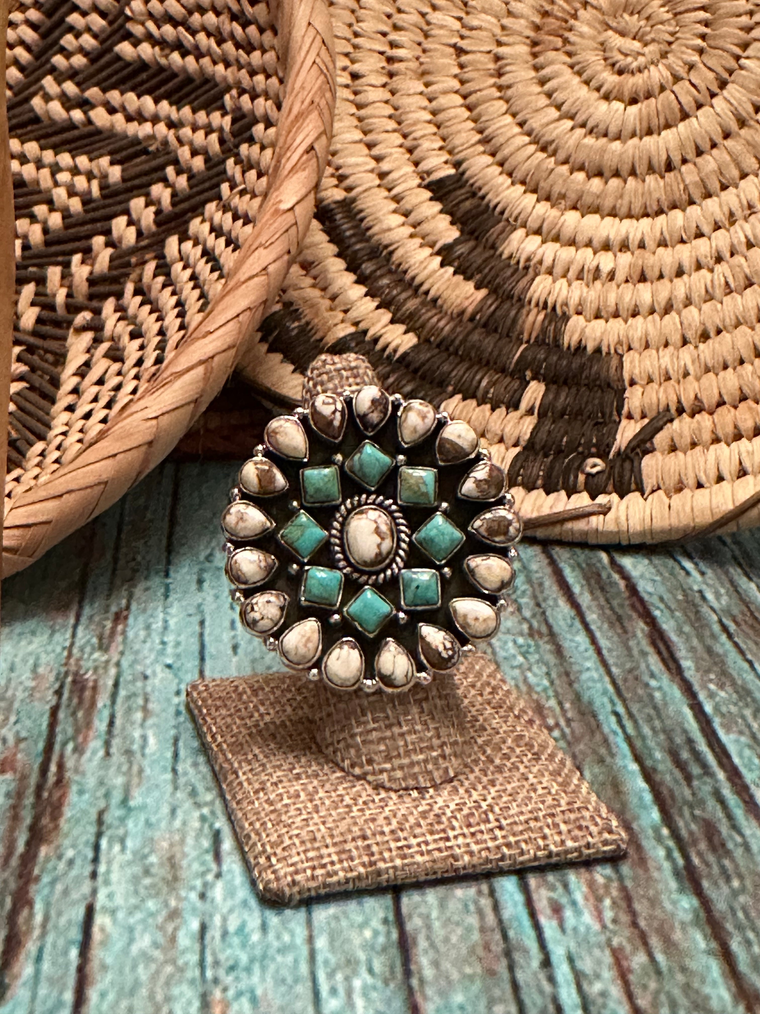 Desert Highway Wild Horse & Turquoise Sterling Silver Adjustable Ring