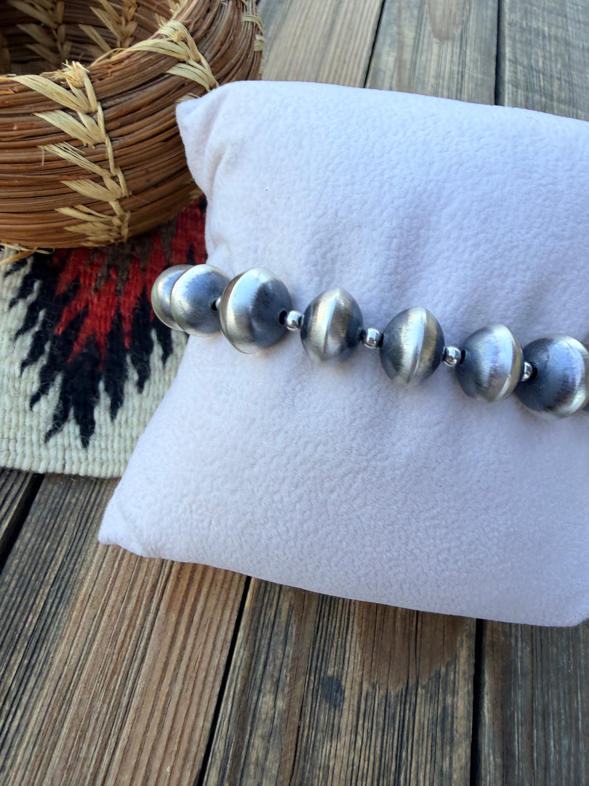 Handcrafted Sterling Silver Beaded Stretch Bracelet