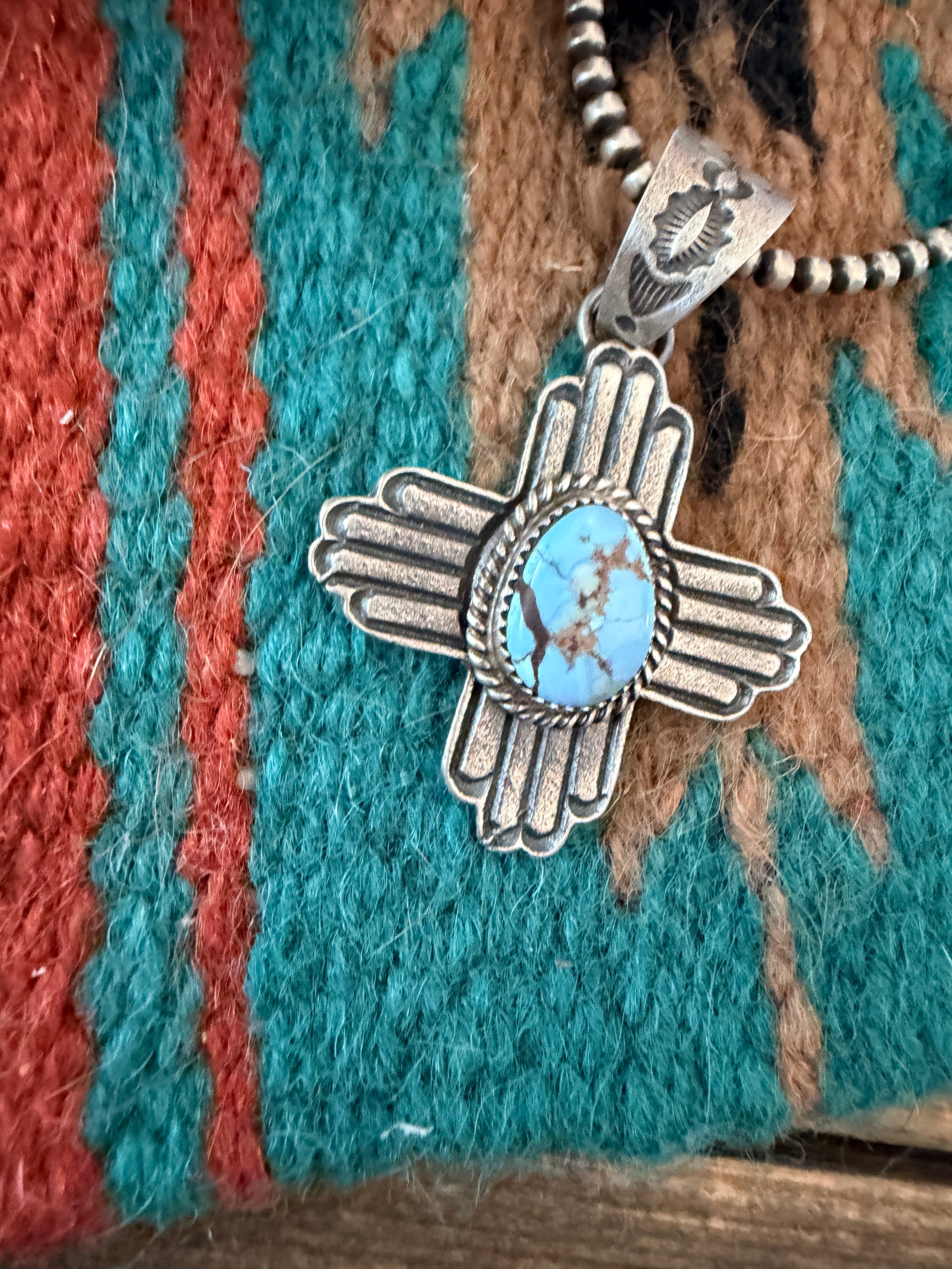 Handcrafted Sterling Silver & Golden Hills Turquoise Cross Pendant by Kevin Billah