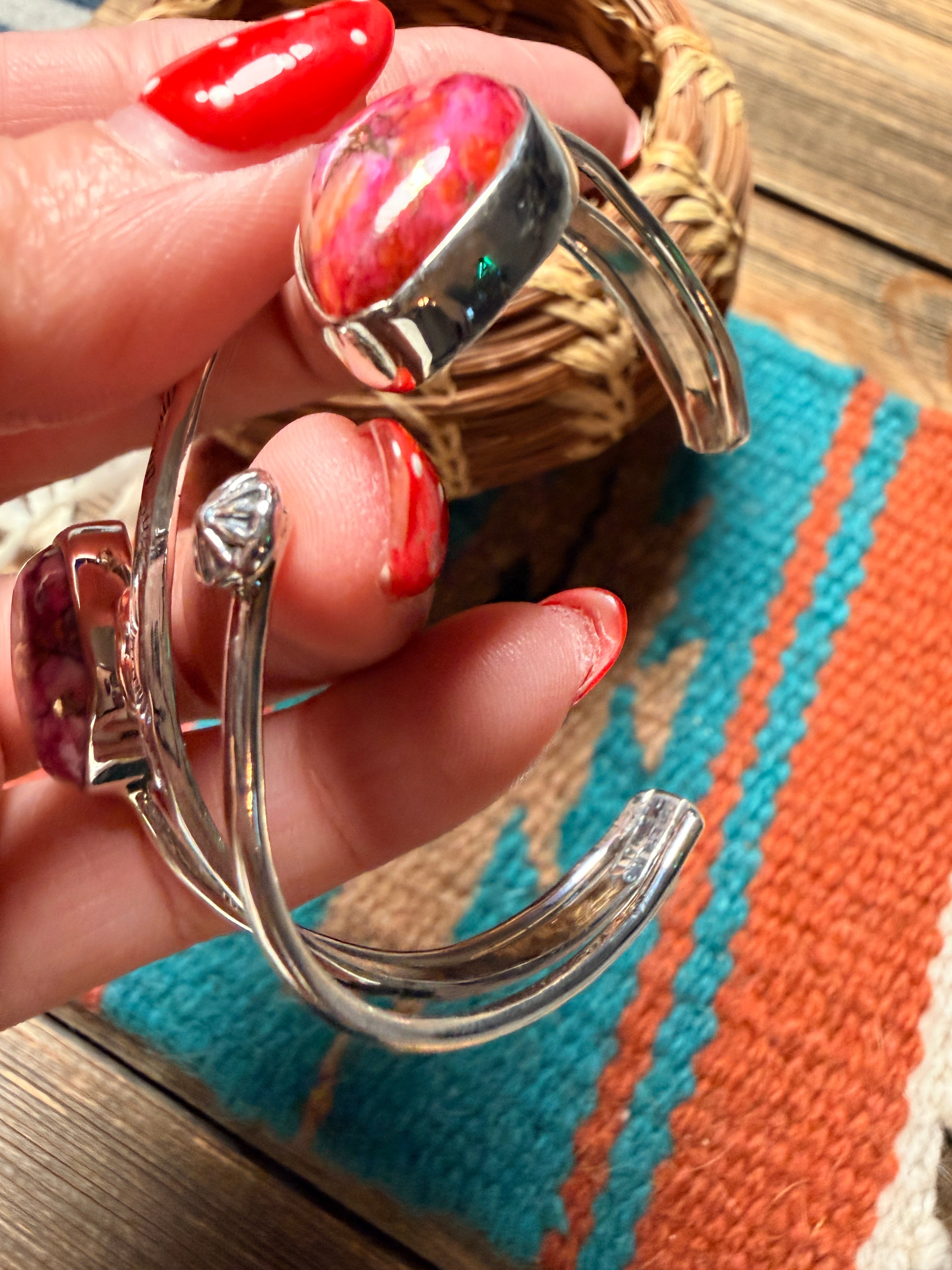 Handcrafted Sterling Silver & Pink Mojave Cuff Bracelet