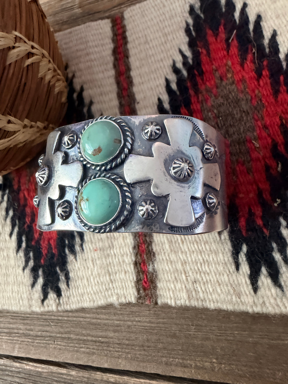 Handcrafted Turquoise & Sterling Silver Cross Cuff Bracelet by Larry Kaye