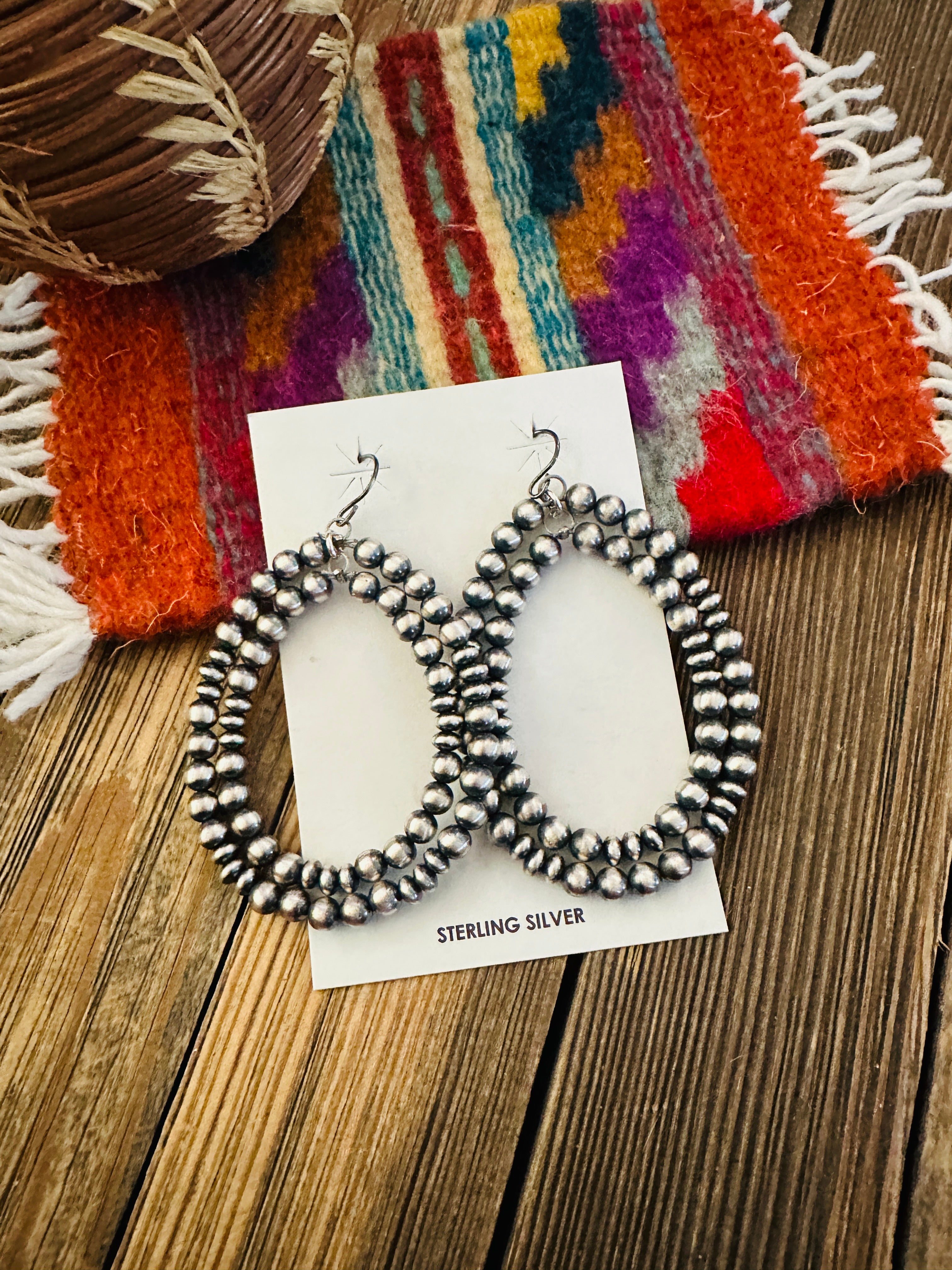 Handcrafted Sterling Silver Pearl Beaded Dangle Hoop Earrings