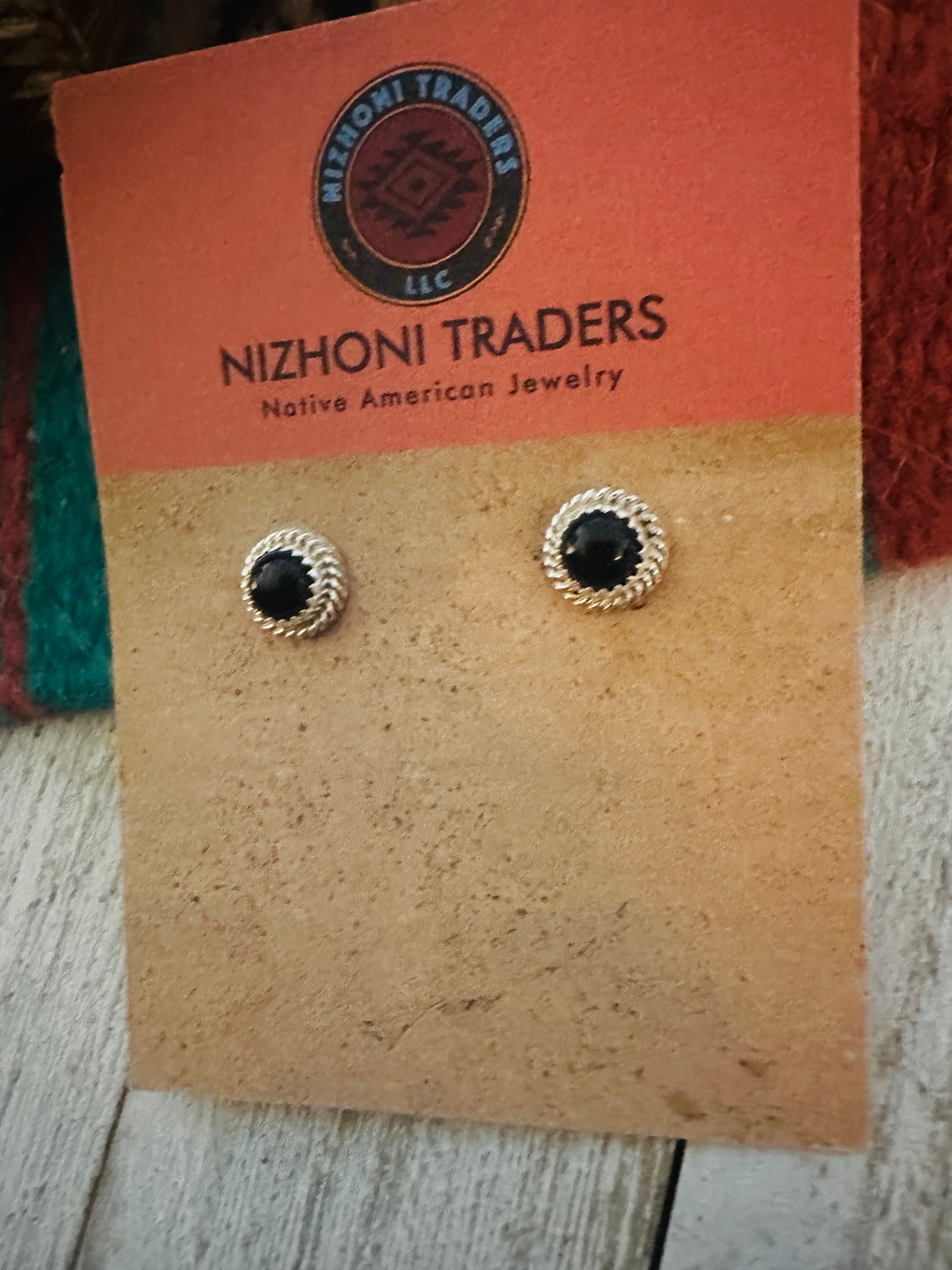 Navajo Onyx and Sterling Silver Stud Earrings