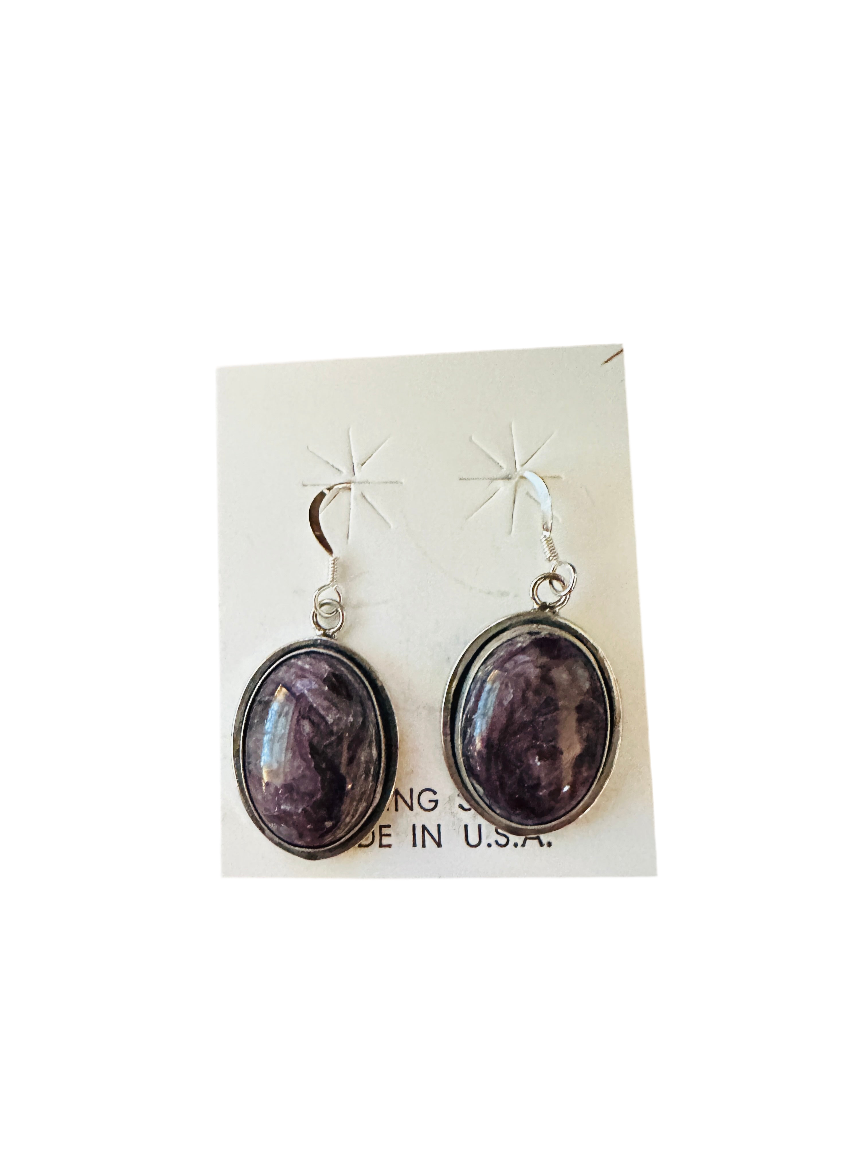 Handcrafted Charoite & Sterling Silver Dangle Earrings