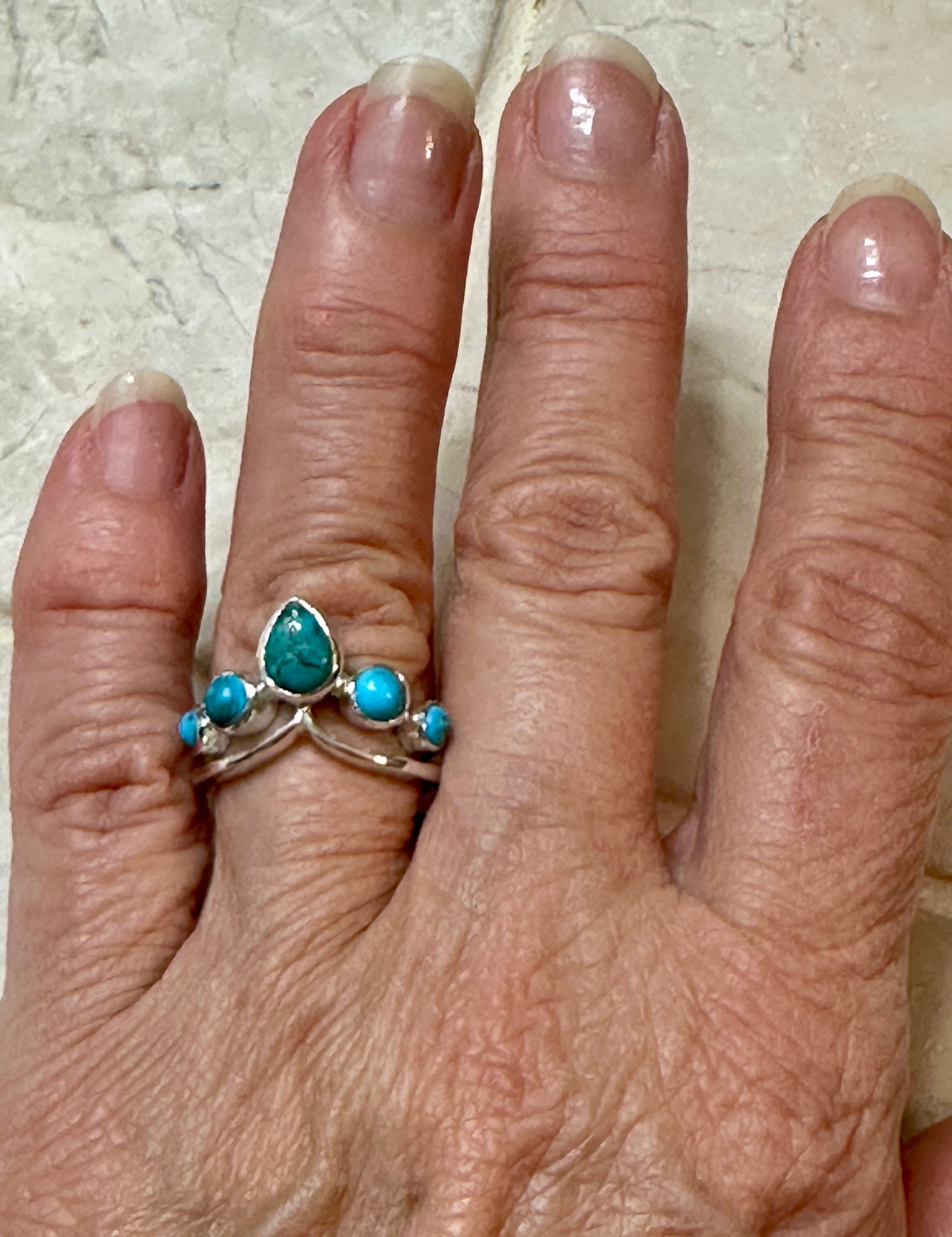 Four Stone Blue Copper Turquoise Sterling Silver Ring Size 6