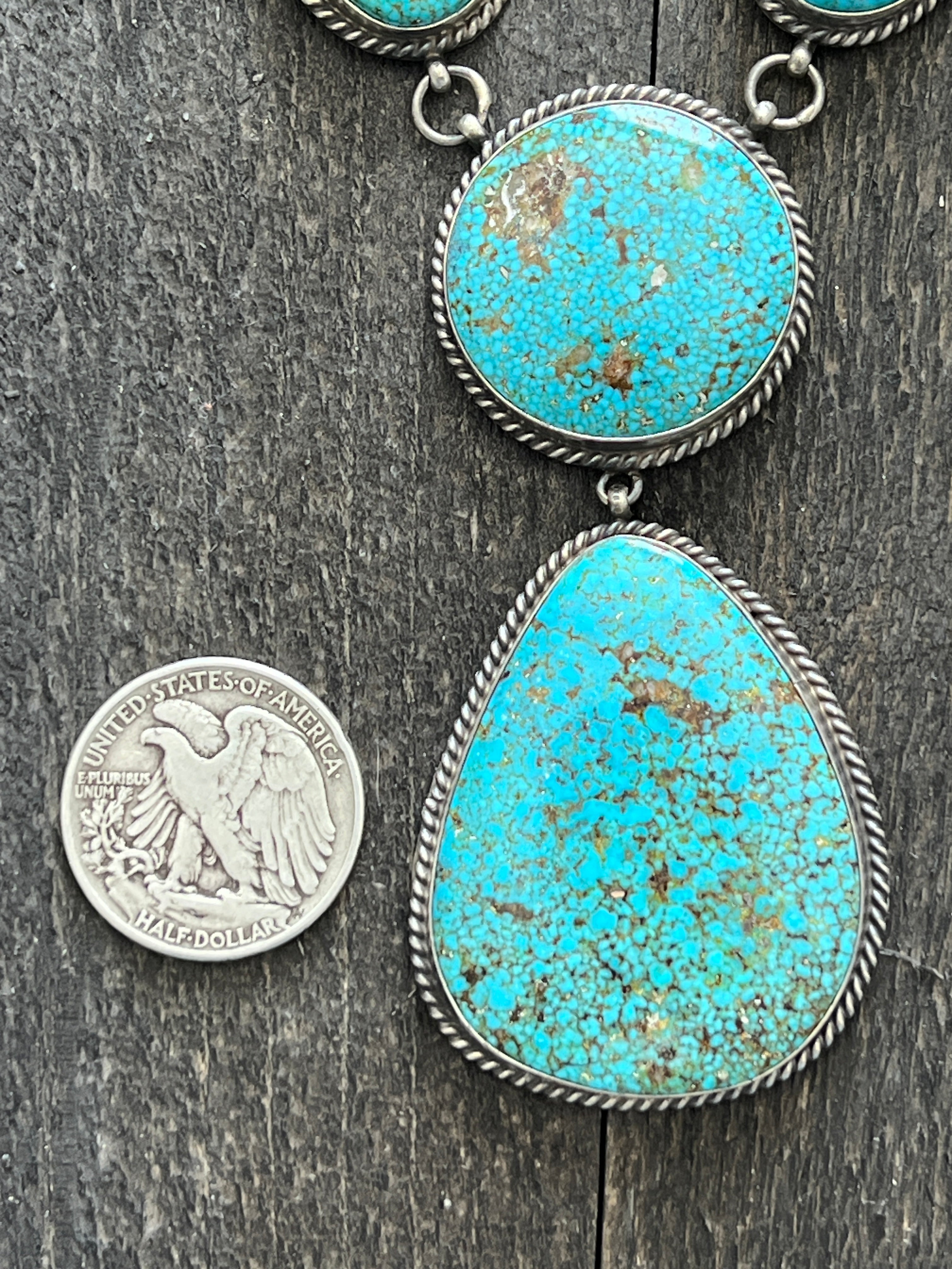 Handcrafted Sterling Silver and Birdseye Kingman Turquoise Y-Style Lariat Necklace and Earrings Set by Peggy Skeets
