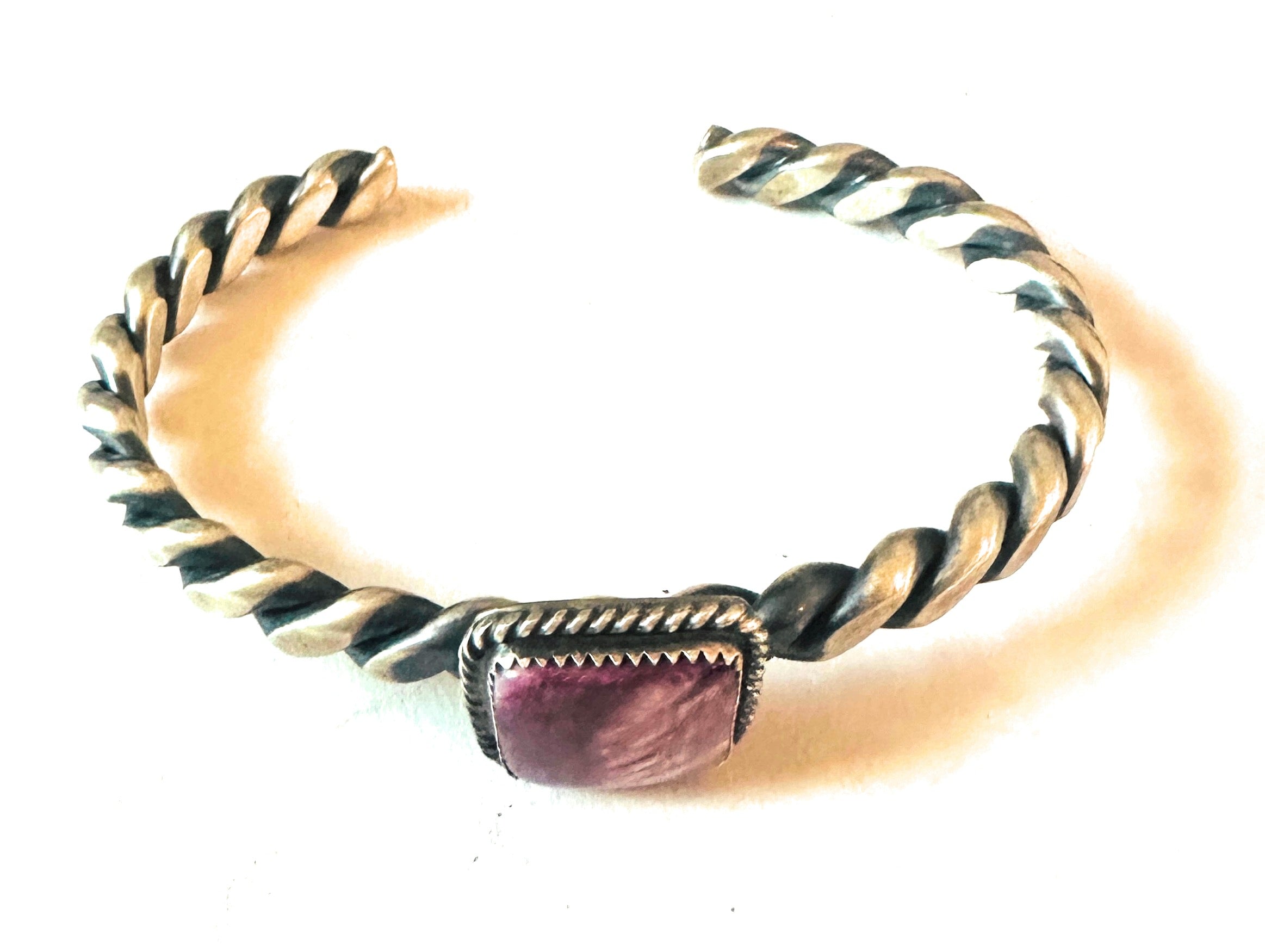 Navajo Twisted Sterling Silver & Purple Spiny Cuff Bracelet