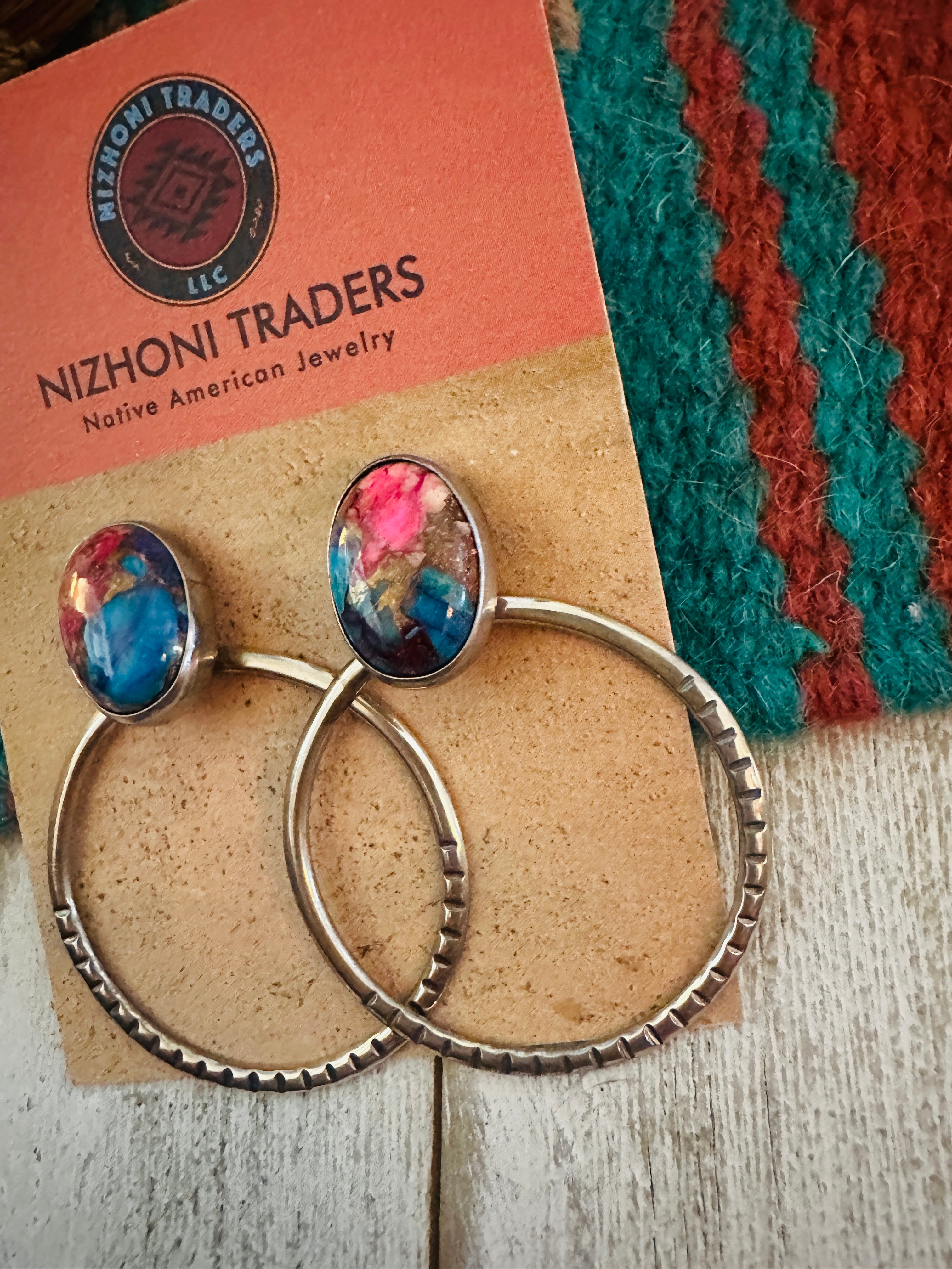 Navajo Pink Dream Mojave & Sterling Silver Dangle Hoop Earrings