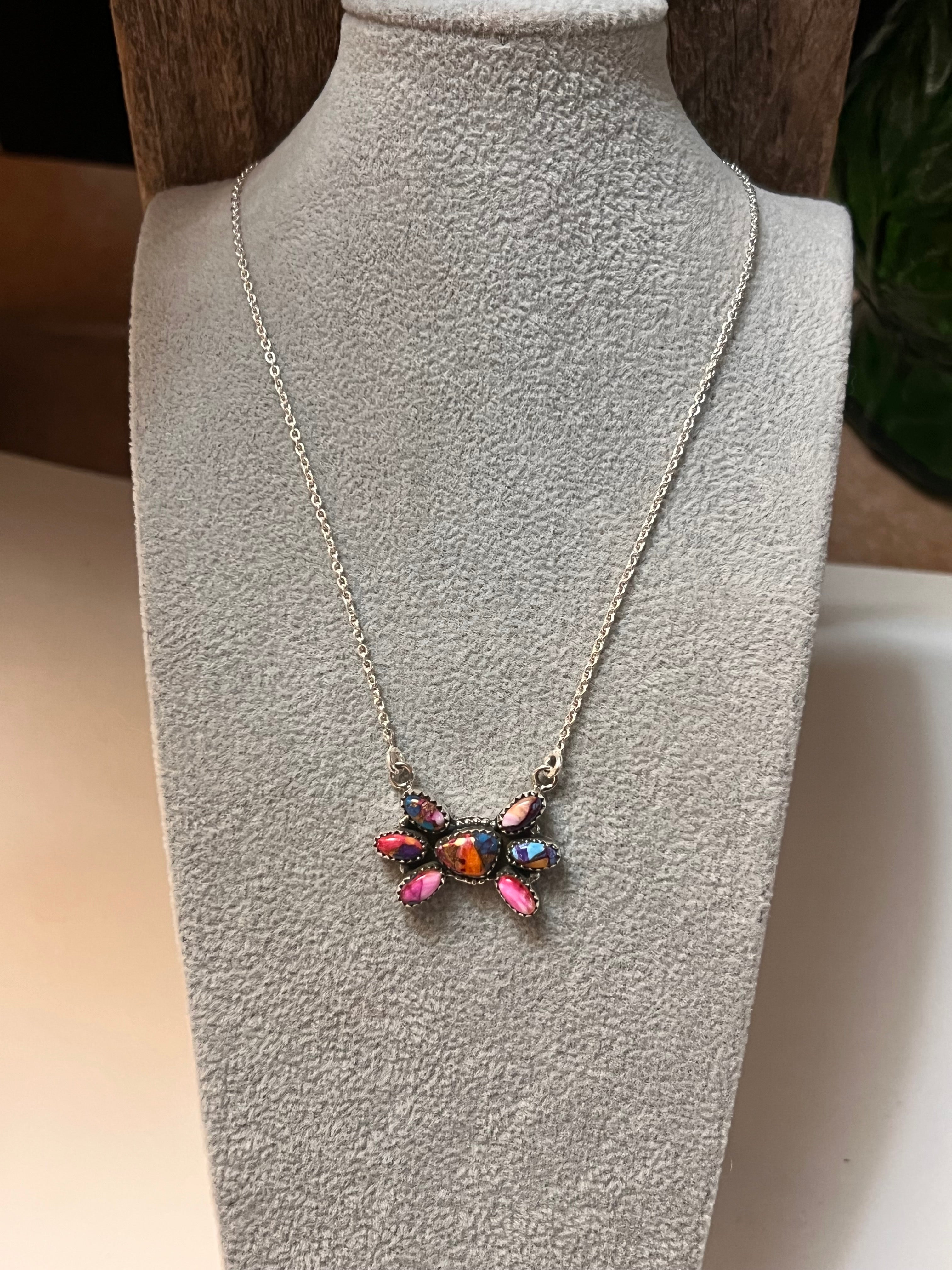 Handmade Sterling Silver Pink Dream Cluster Necklace