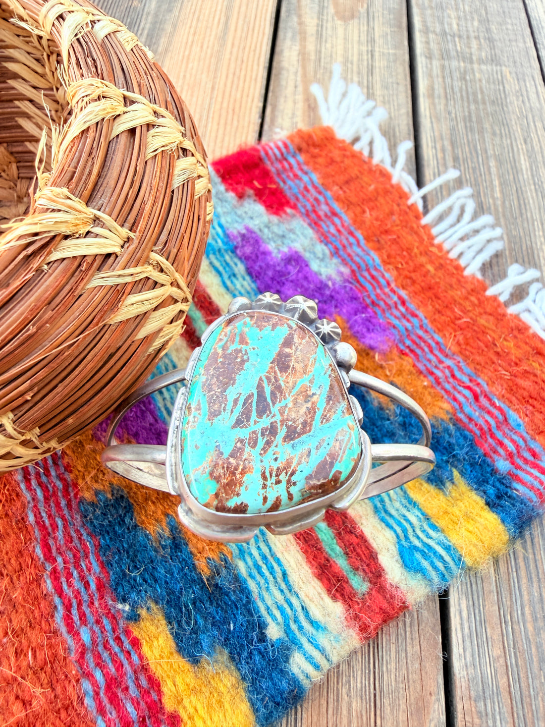 Handcrafted Fox Turquoise & Sterling Silver Cuff Bracelet