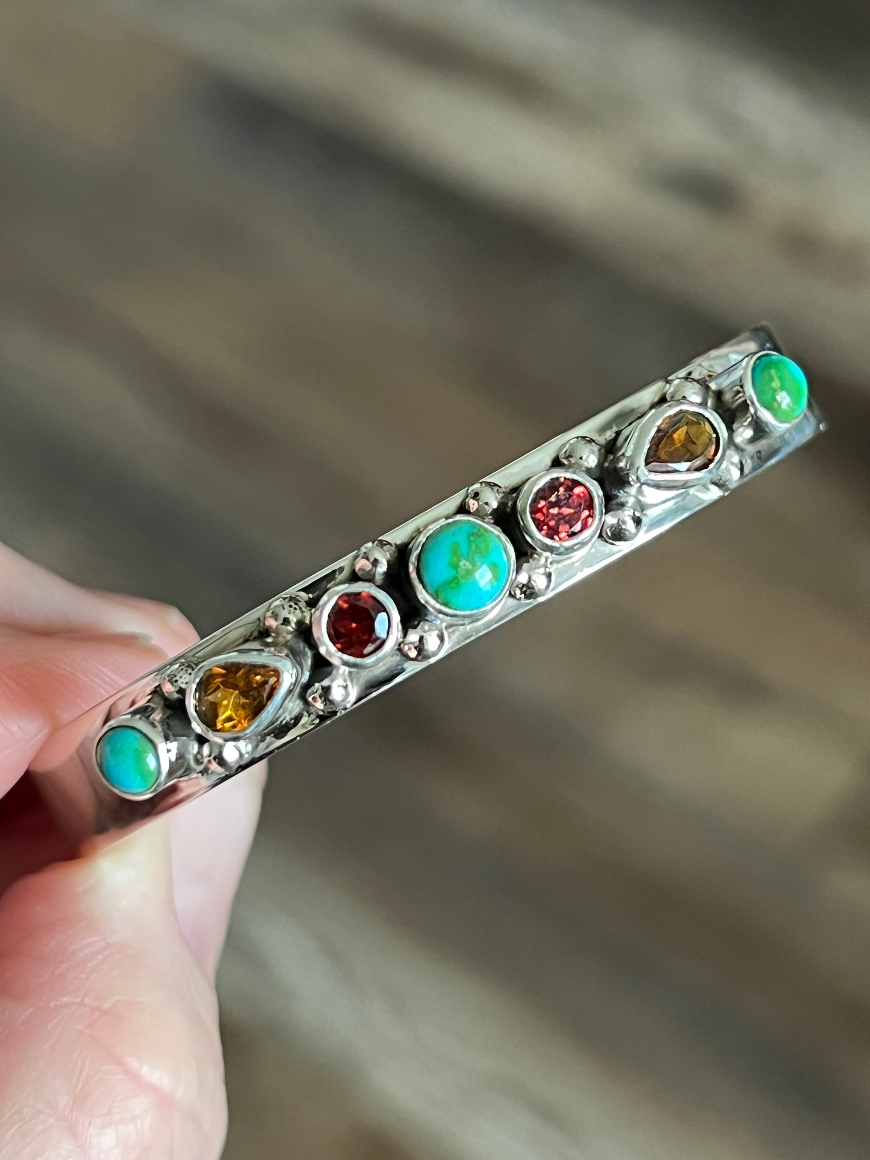Handcrafted Sterling Silver Gems & Jewels Stacker Cuffs Bracelet by Lucy Jake, Narrow
