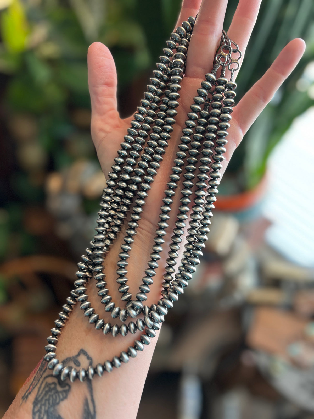 Vinita Cowboy Handmade 8mm Sterling Silver Saucer Pearl Beaded Necklaces
