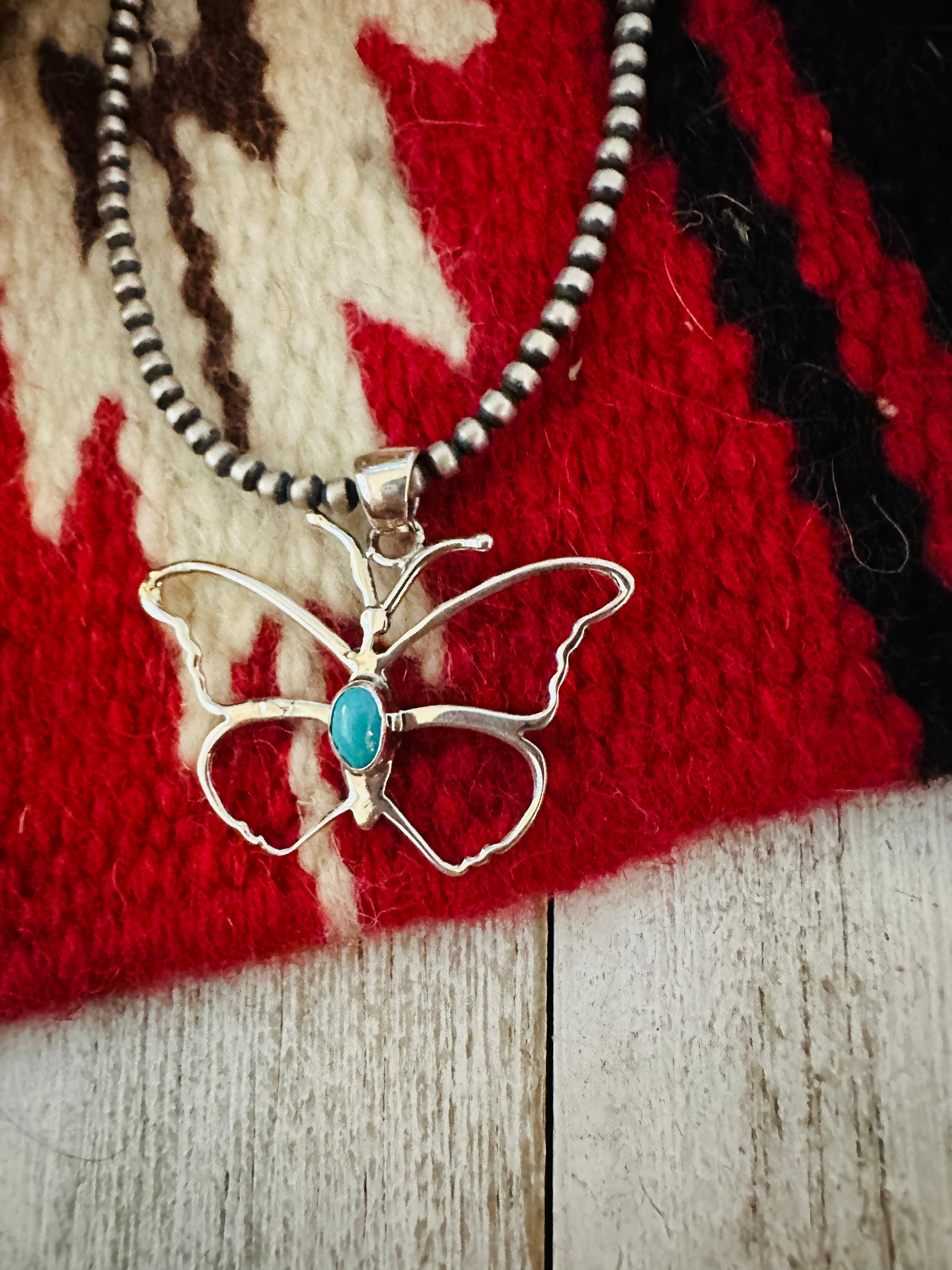 Navajo Turquoise & Sterling Silver Butterfly Pendant