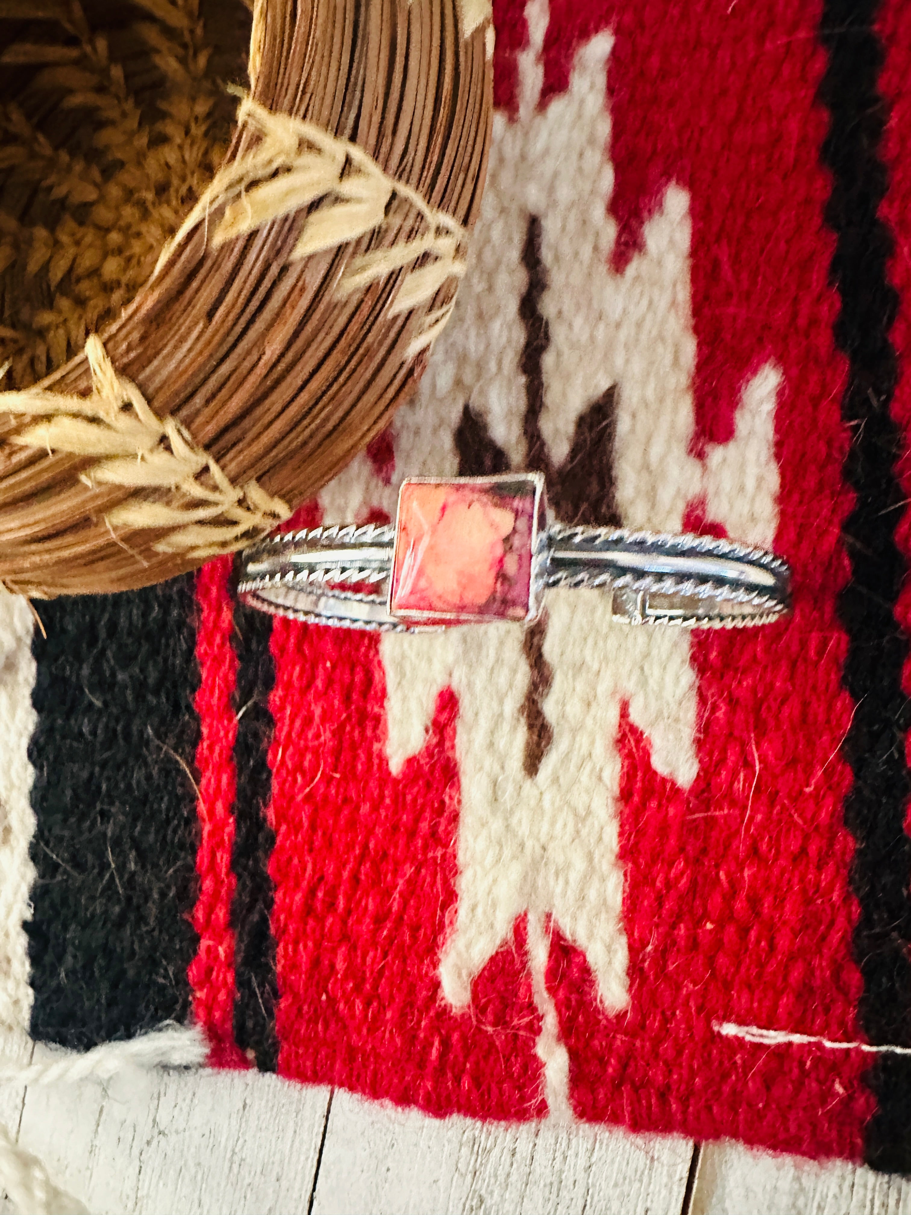 Navajo Sterling Silver & Pink Dream Mojave Cuff Bracelet