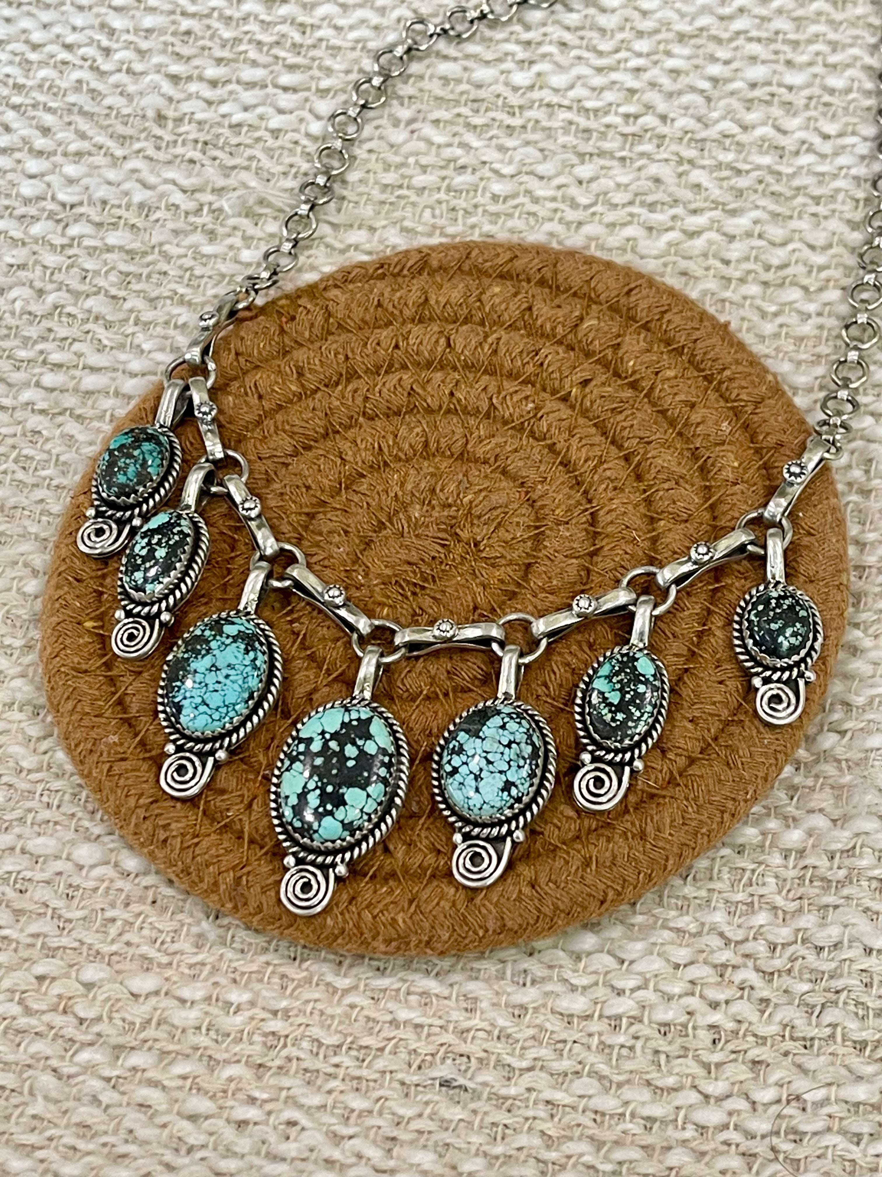 Handmade Sterling Silver Number 8 Turquoise Necklace with Signed Nizhoni