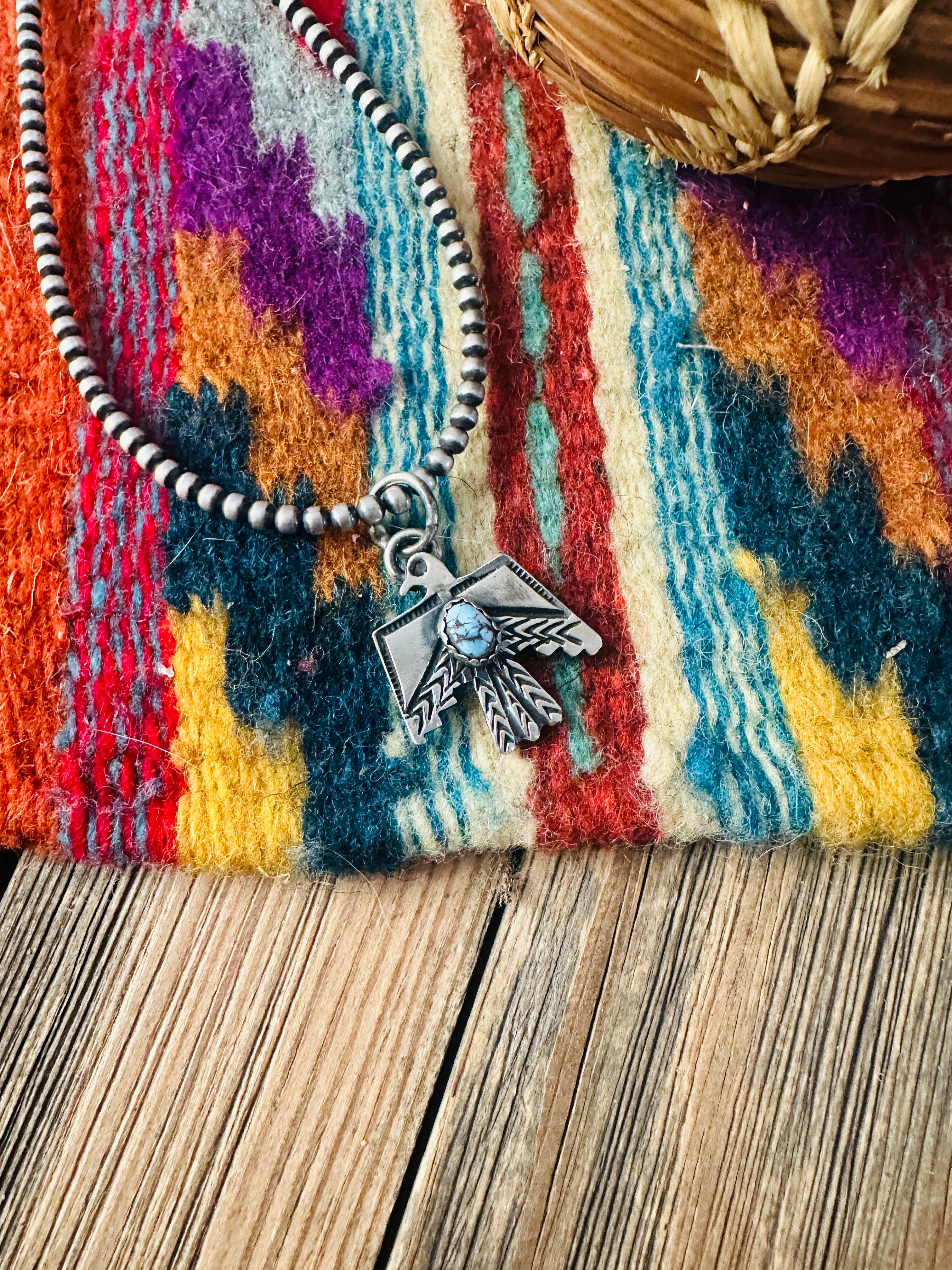 Handcrafted Sterling Silver & Golden Hills Turquoise Thunderbird Pendant