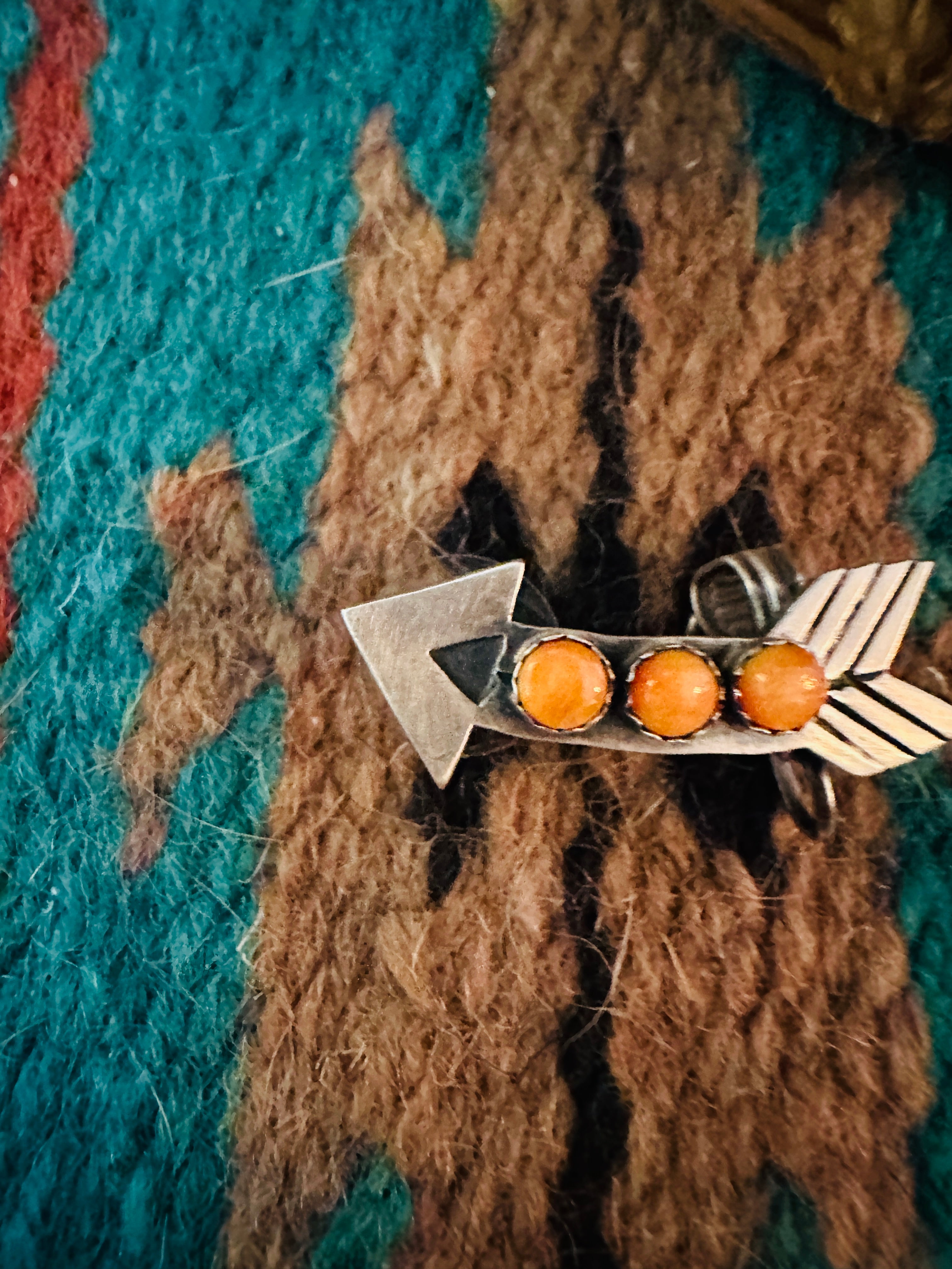 Navajo Orange Spiny & Sterling Silver Arrow Earring