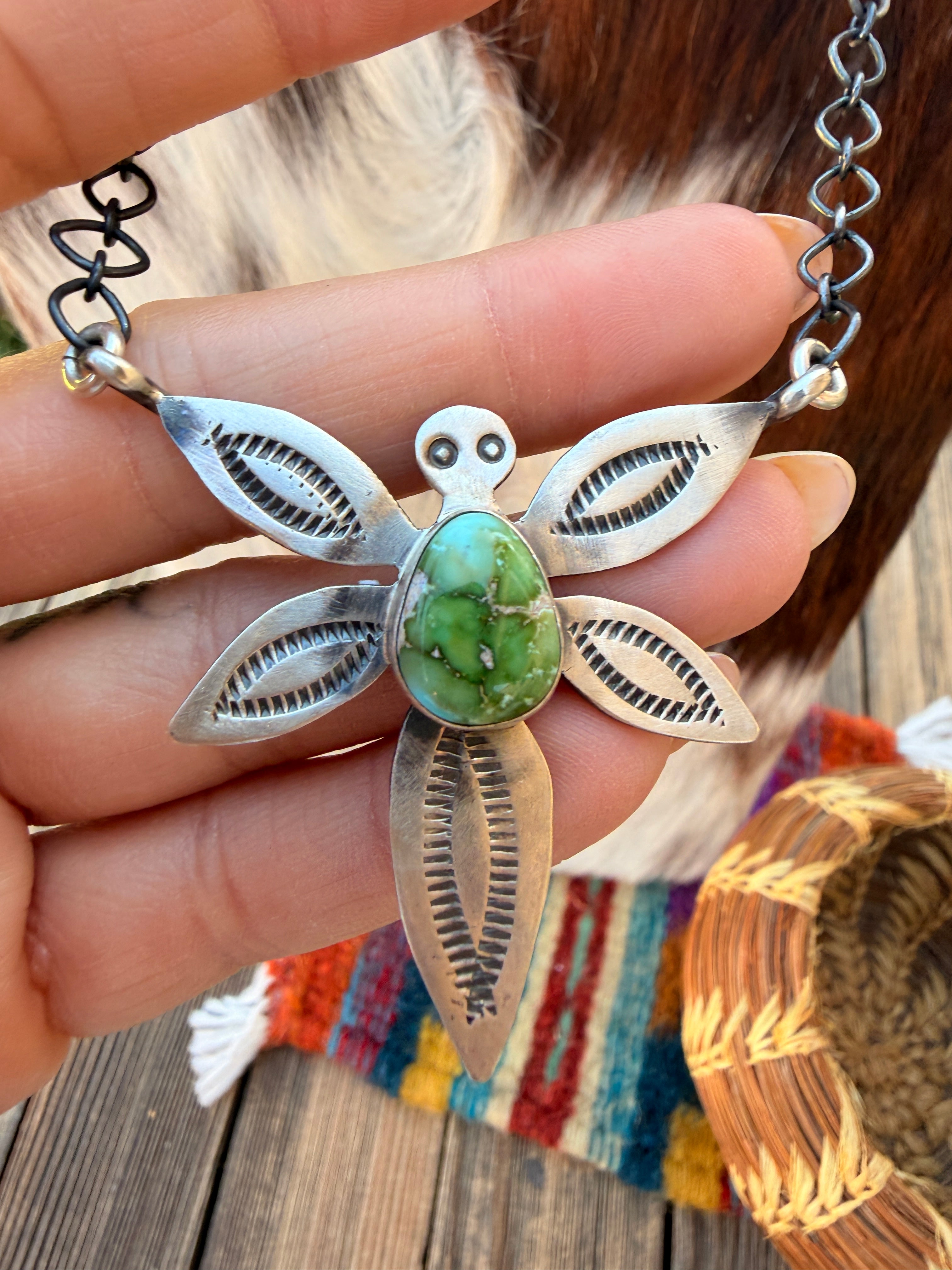 Handcrafted Sonoran Mountain Turquoise & Sterling Silver Dragonfly Necklace