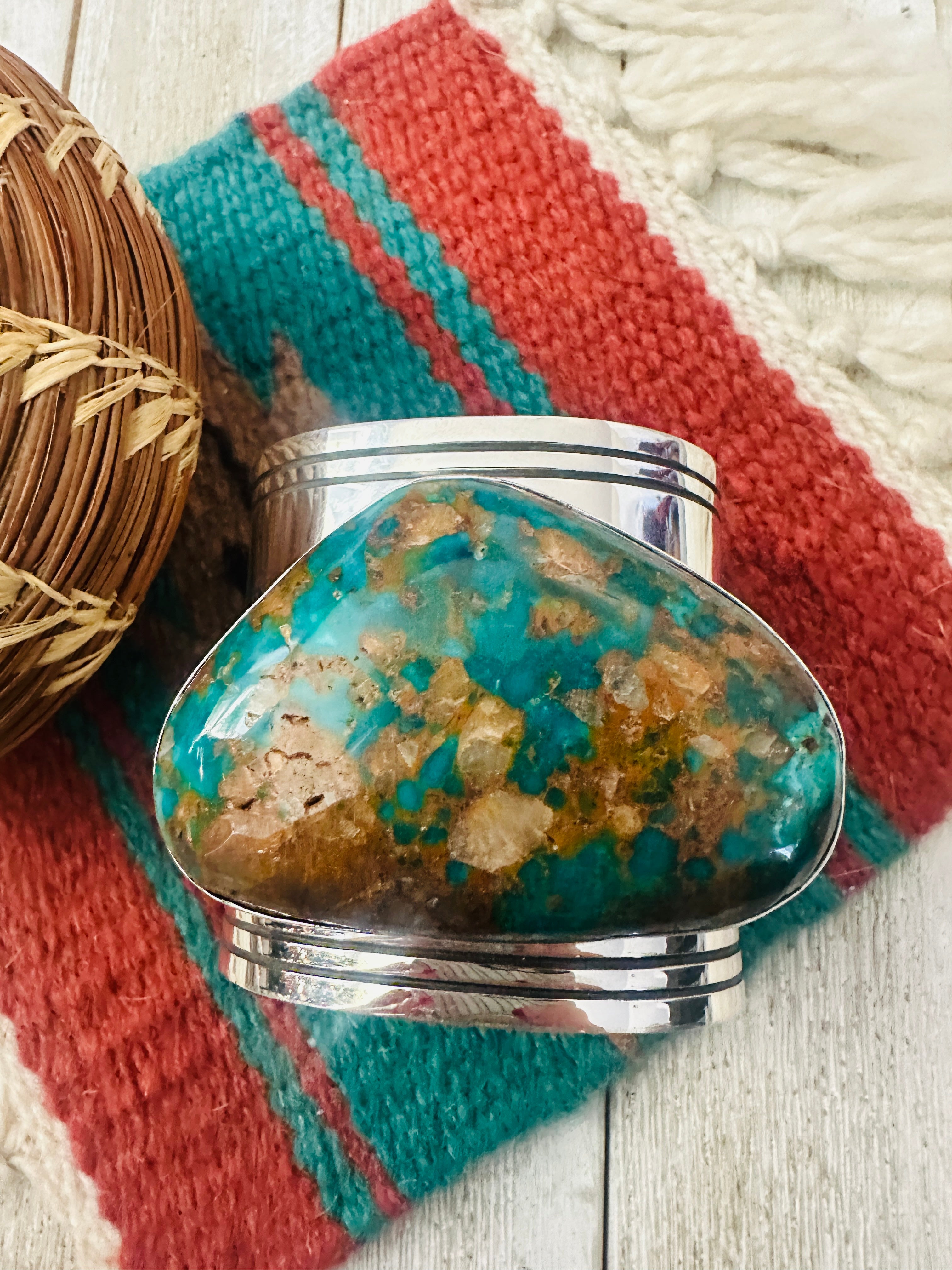 Handcrafted Sterling Silver & Pilot Mountain Turquoise Cuff Bracelet by Ed Smith