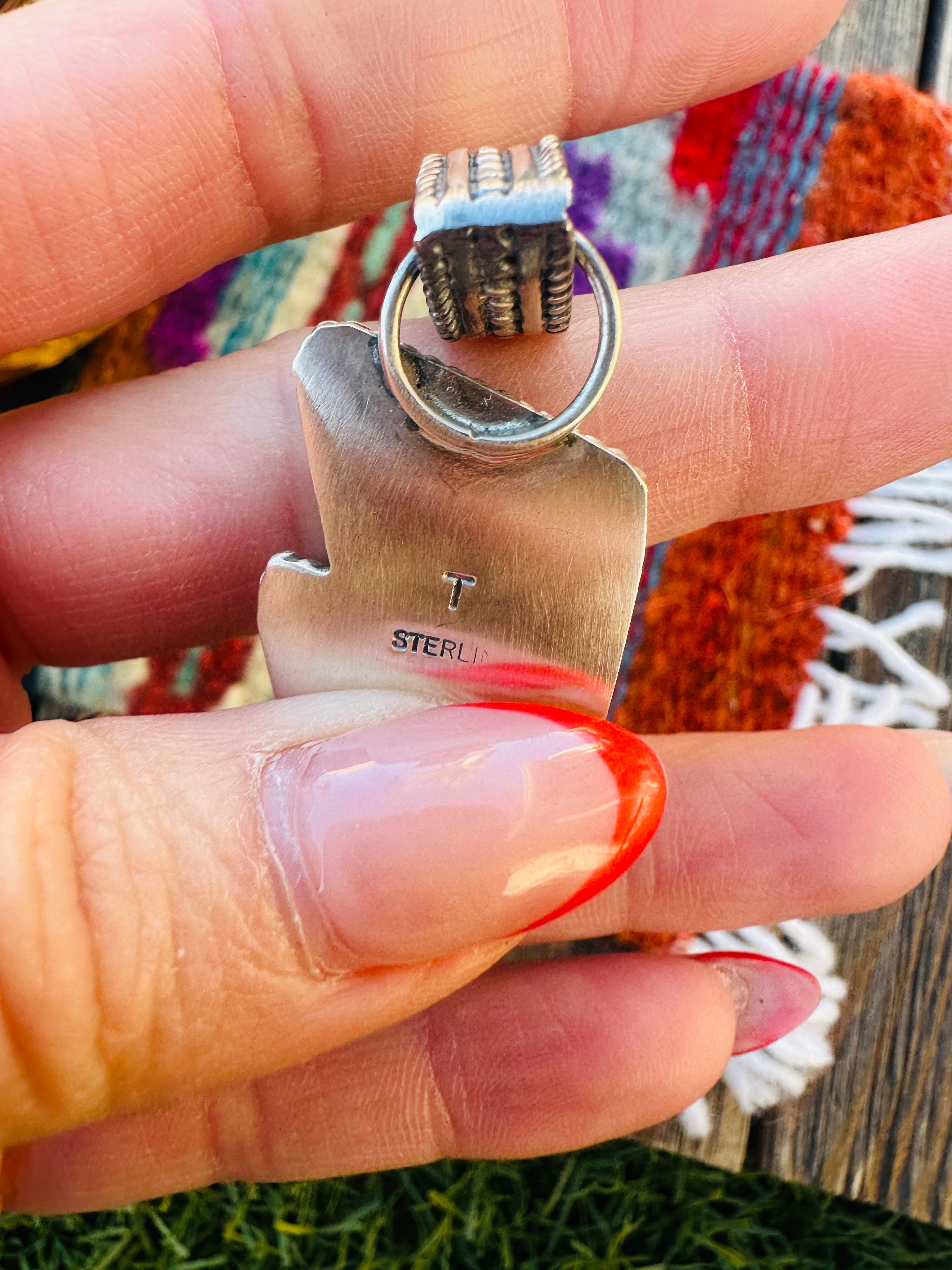 Handcrafted Spiny Oyster & Sterling Silver Lightning Bolt Pendant by Tatum Skeets