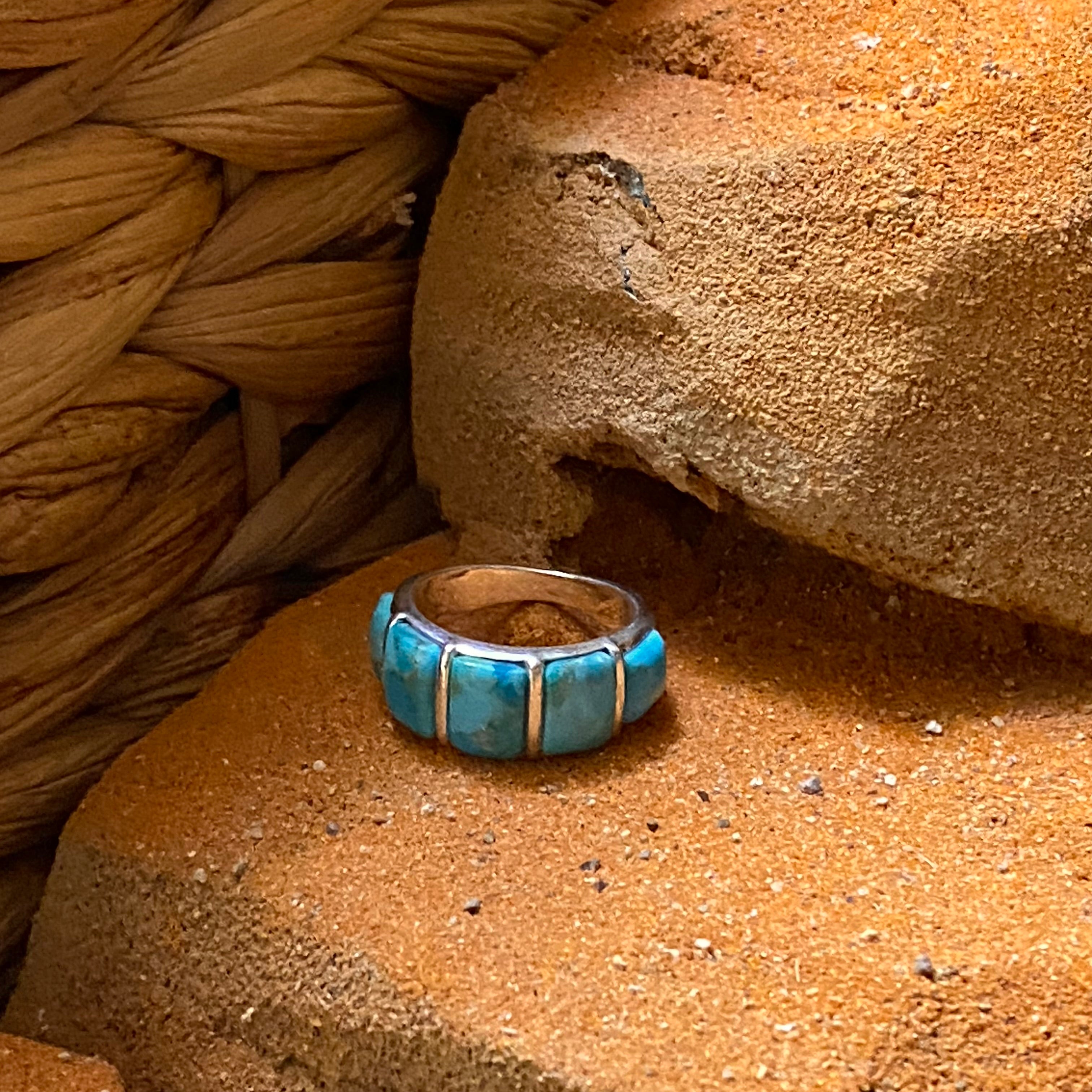 Sterling Silver Five Stone Turquoise Ring Size 6.5