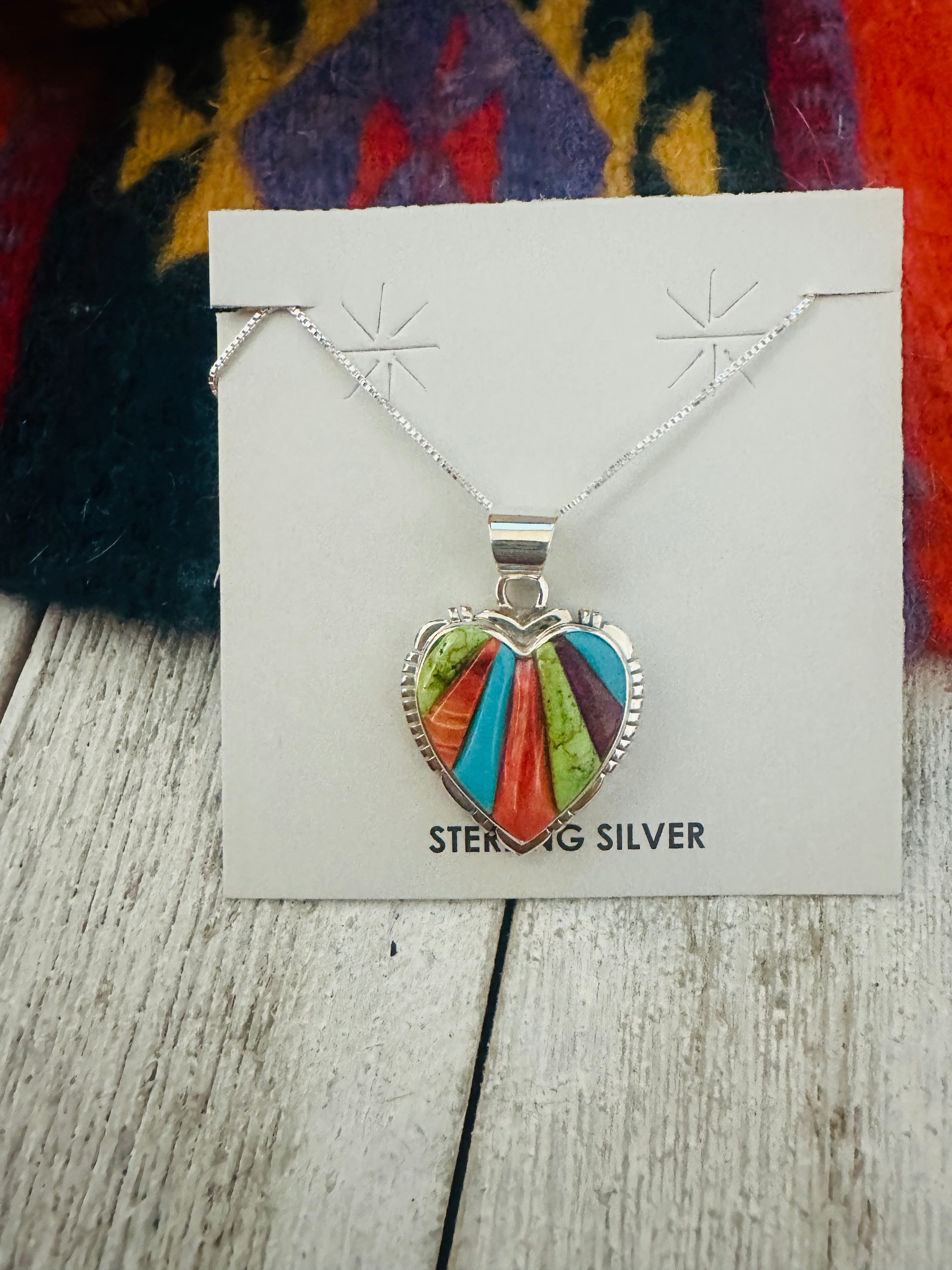 Navajo Multi Stone & Sterling Silver Inlay Heart Necklace