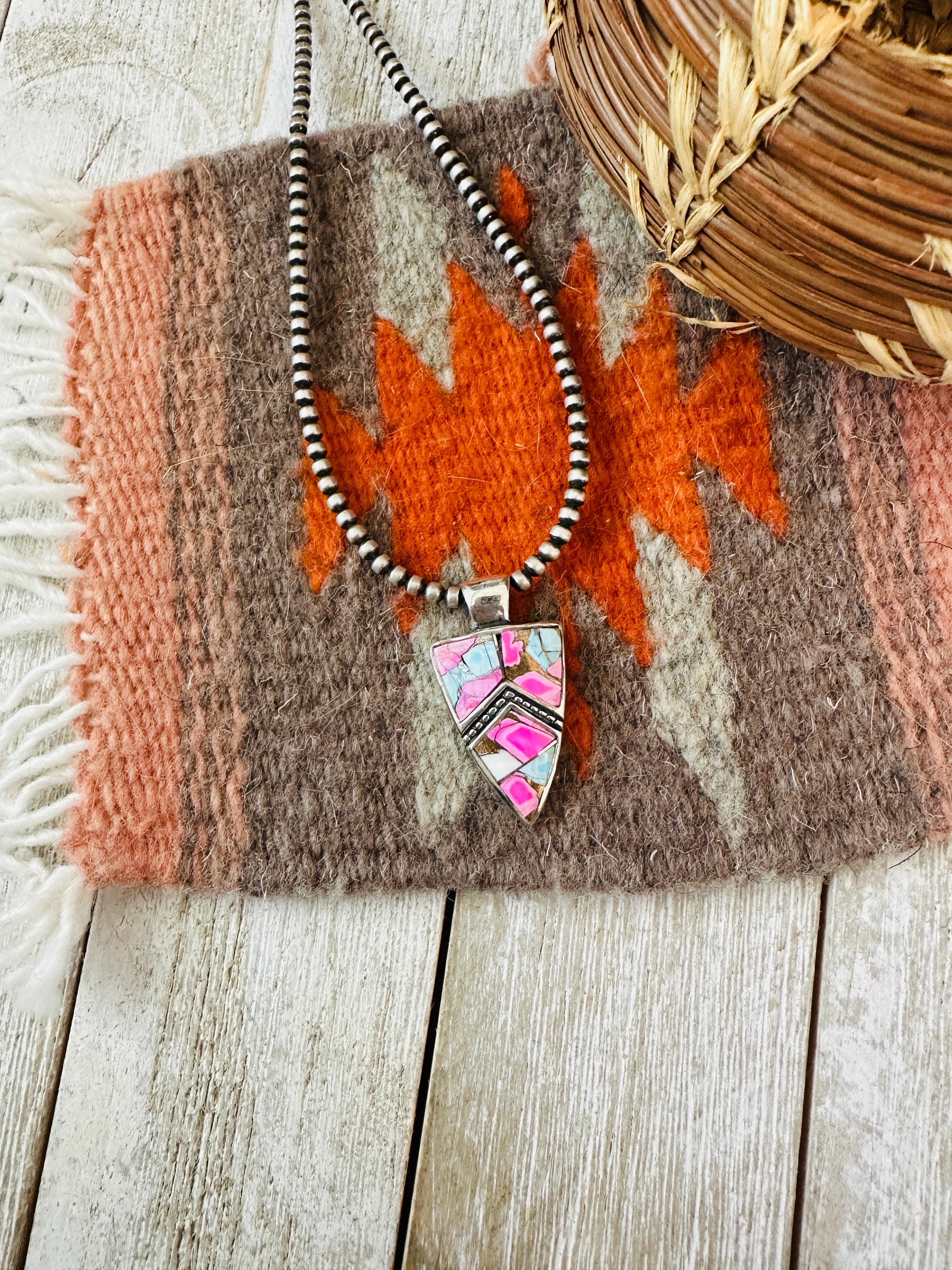Handcrafted Cotton Candy & Sterling Silver Inlay Pendant