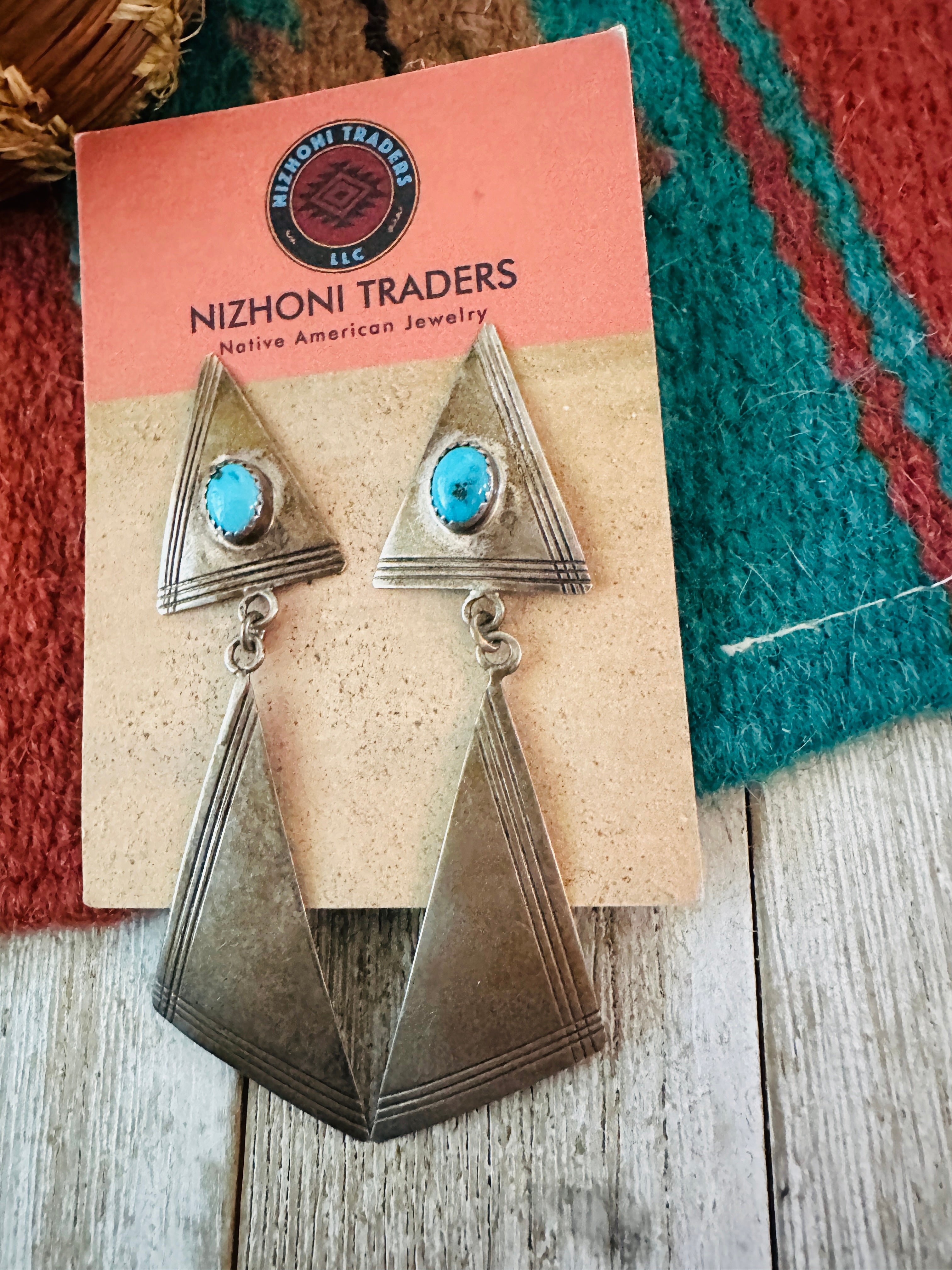 Handcrafted Old Pawn Sterling Silver & Turquoise Dangle Earrings