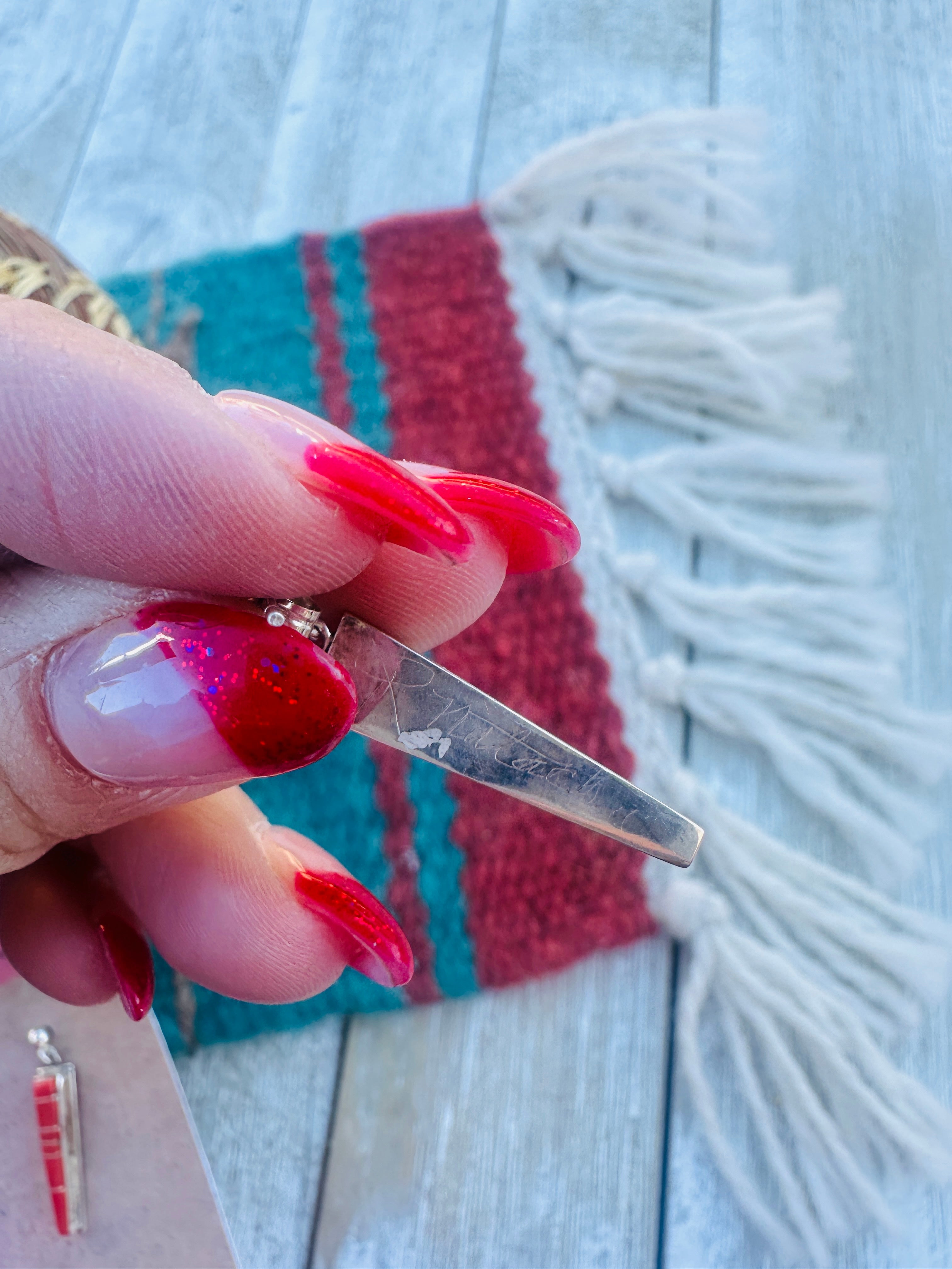 Handcrafted Coral & Sterling Silver Inlay Dangle Earrings