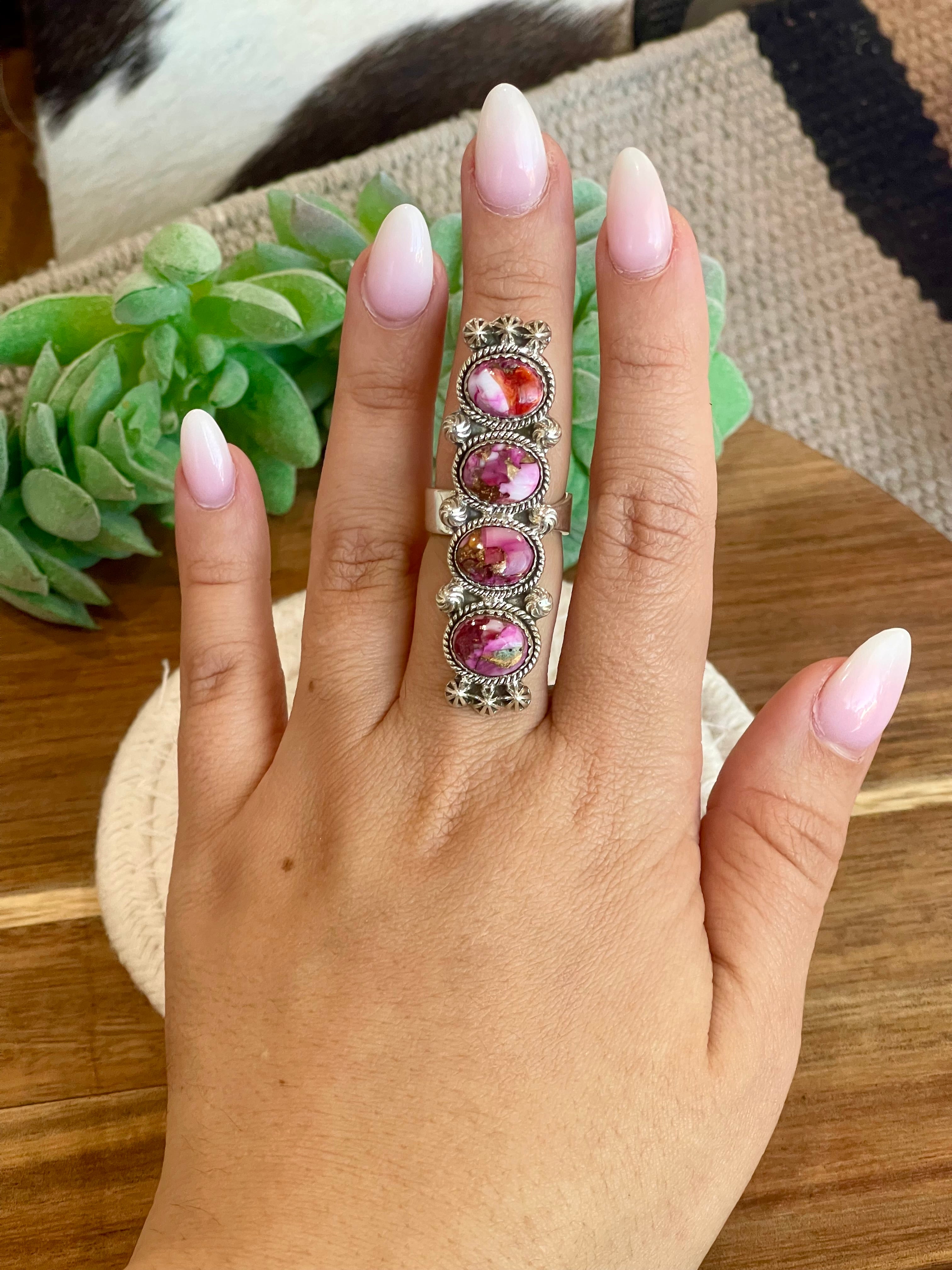 Beautiful Handmade Pink Dream Mojave And Sterling Silver Adjustable Ring