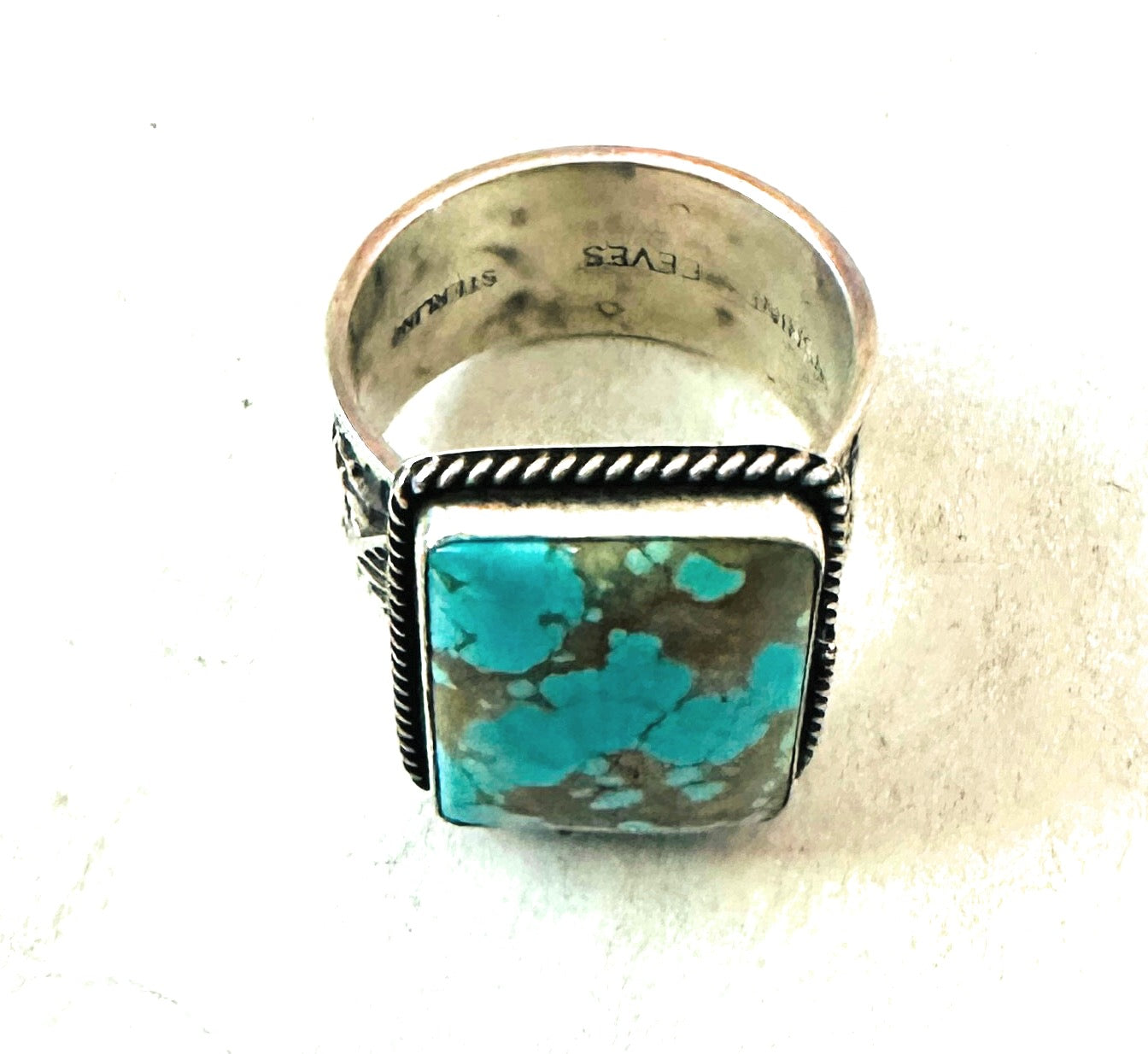 Handcrafted Sterling Silver & Turquoise Cigar Band Ring Size 12