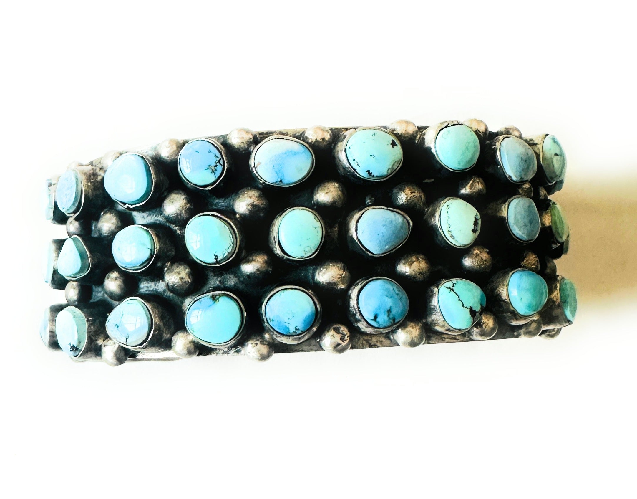 Navajo Sterling Silver & Golden Hills Turquoise Cluster Cuff Bracelet