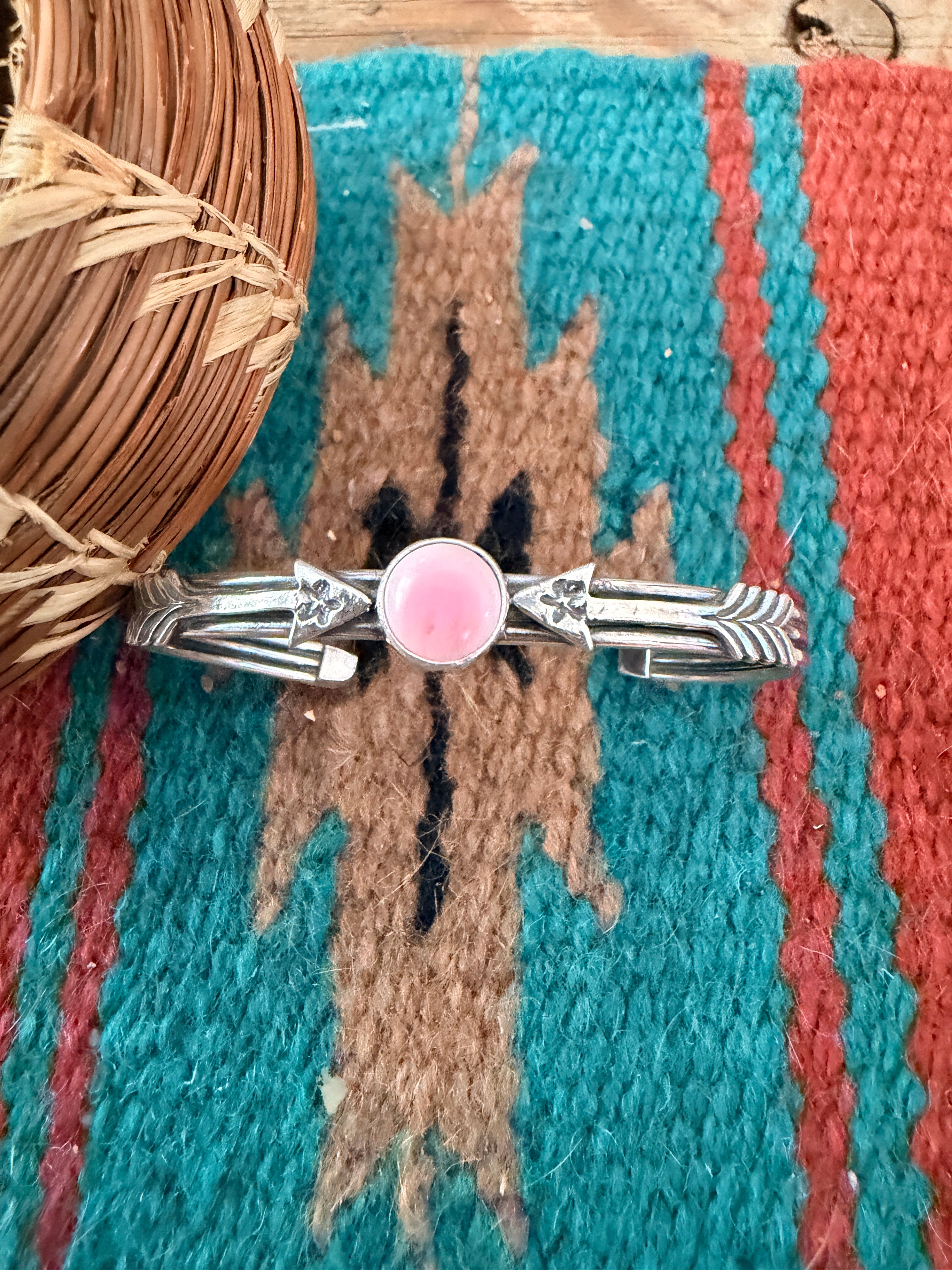 Handcrafted Sterling Silver & Queen Pink Conch Arrow Cuff Bracelet