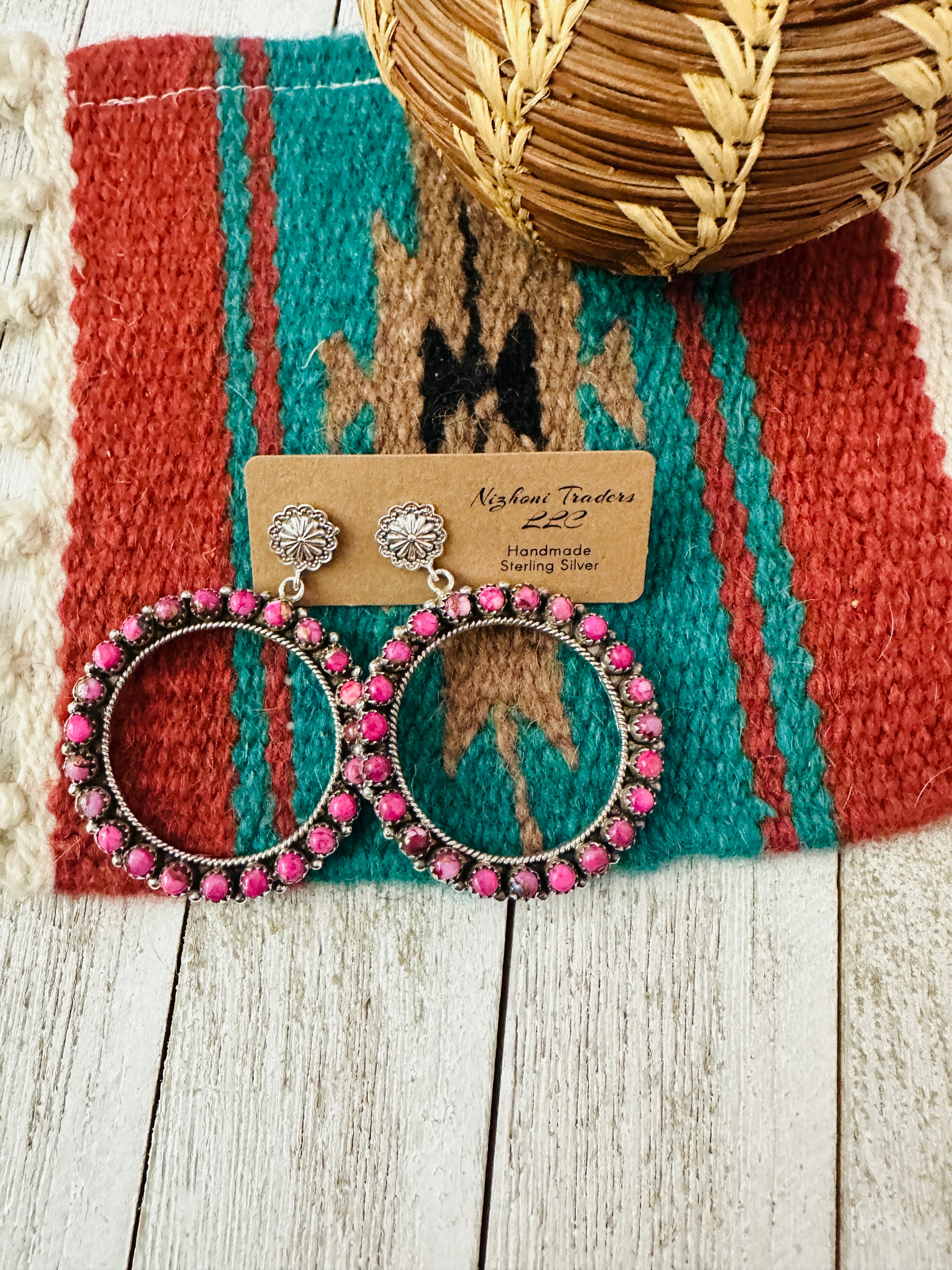 Handmade Pink Mojave & Sterling Silver Circle Dangle Earrings