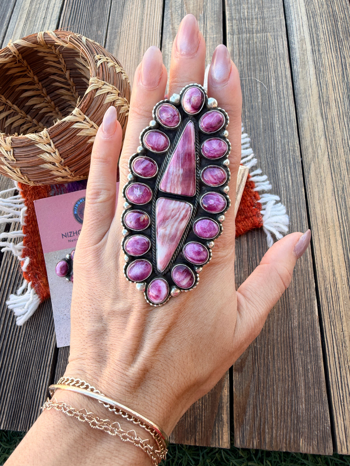 Handcrafted Purple Spiny Oyster & Sterling Silver Earring & Ring Set by Readda Begay