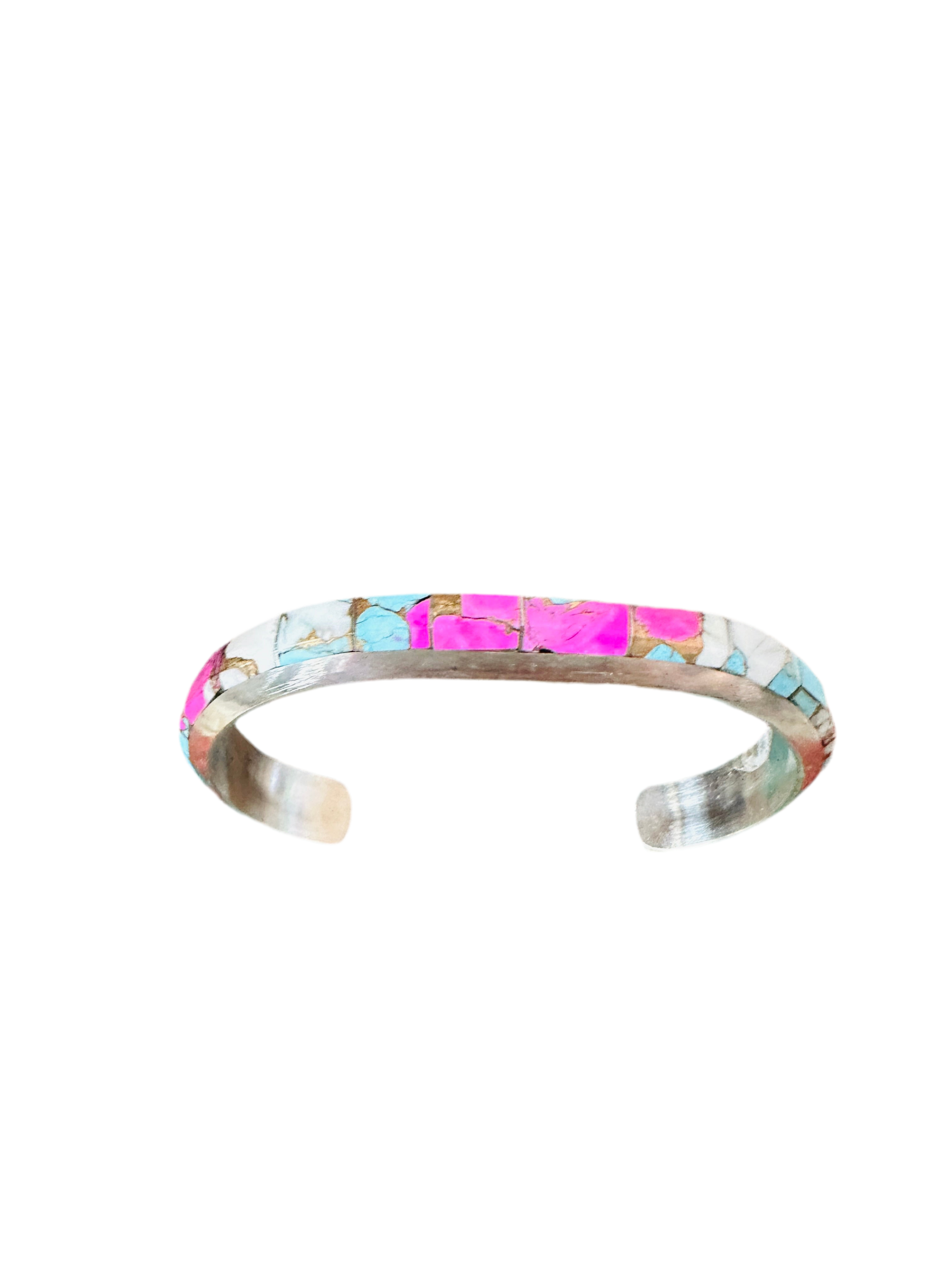 Handcrafted Cotton Candy & Sterling Silver Inlay Cuff Bracelet