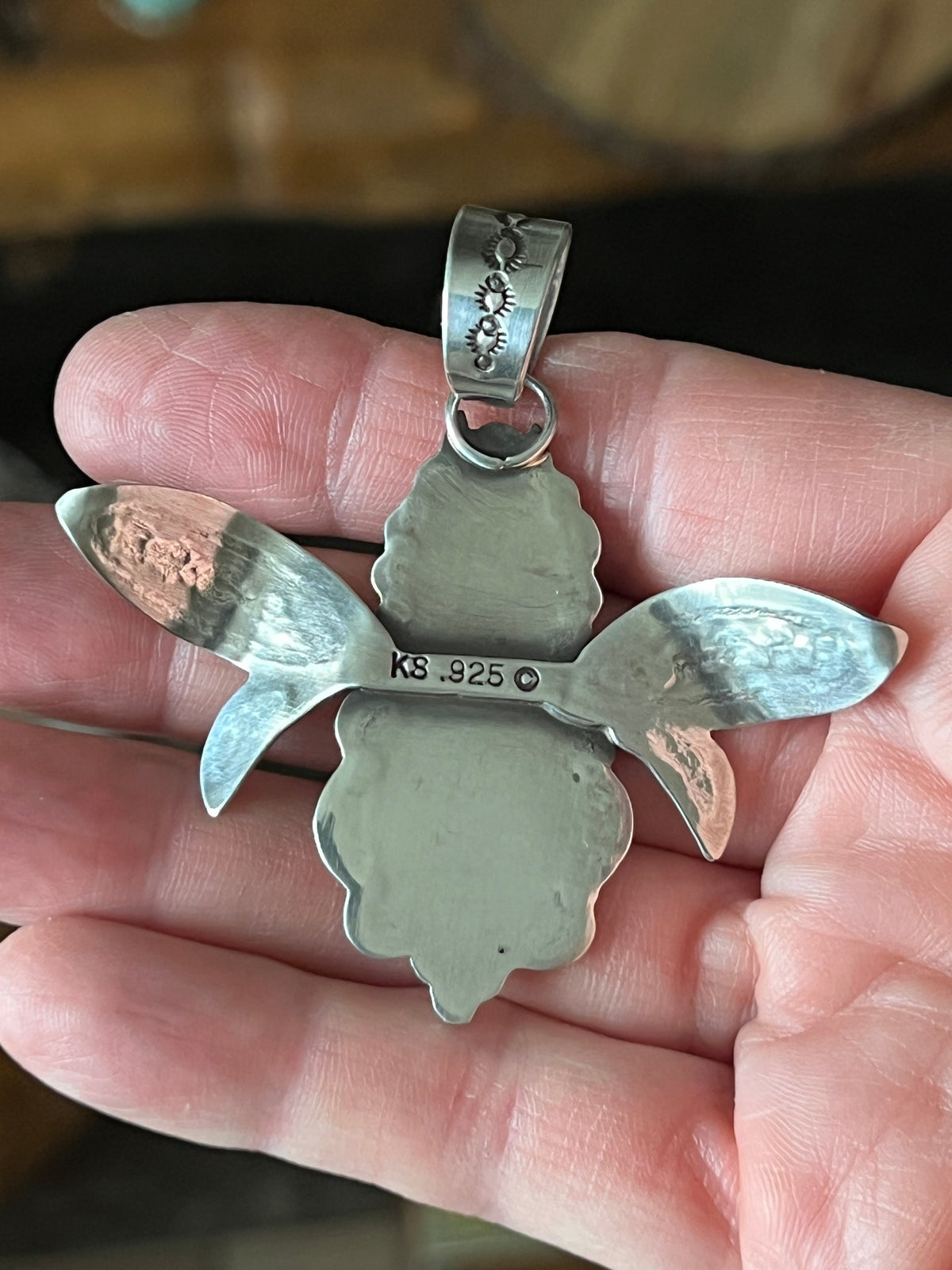 Handcrafted Kimari Somers Sterling Silver and Turquoise Winged Bug Pendant