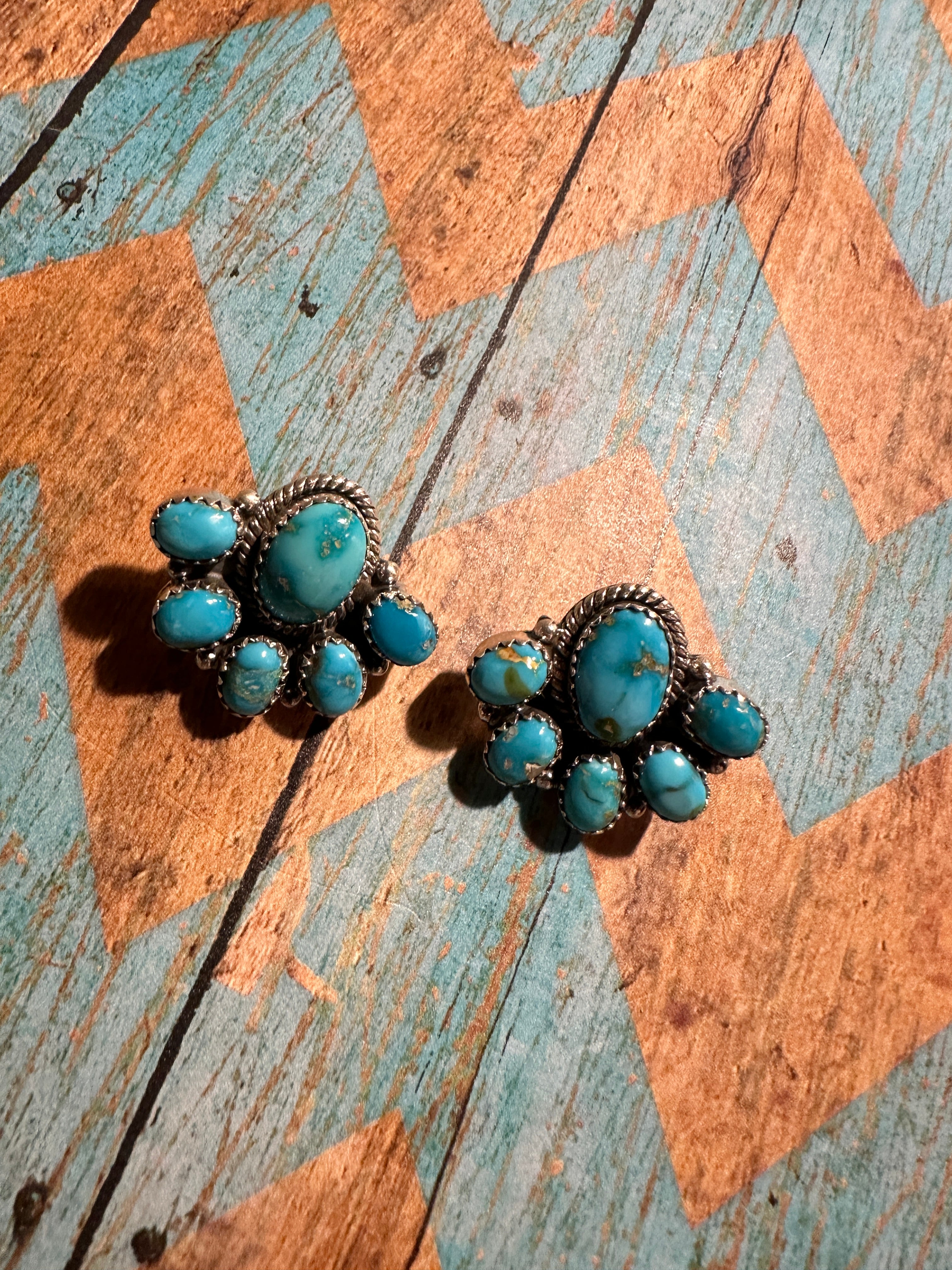 Handmade Sonoran Mountain Turquoise and Sterling Silver Post Earrings MORE BLUES