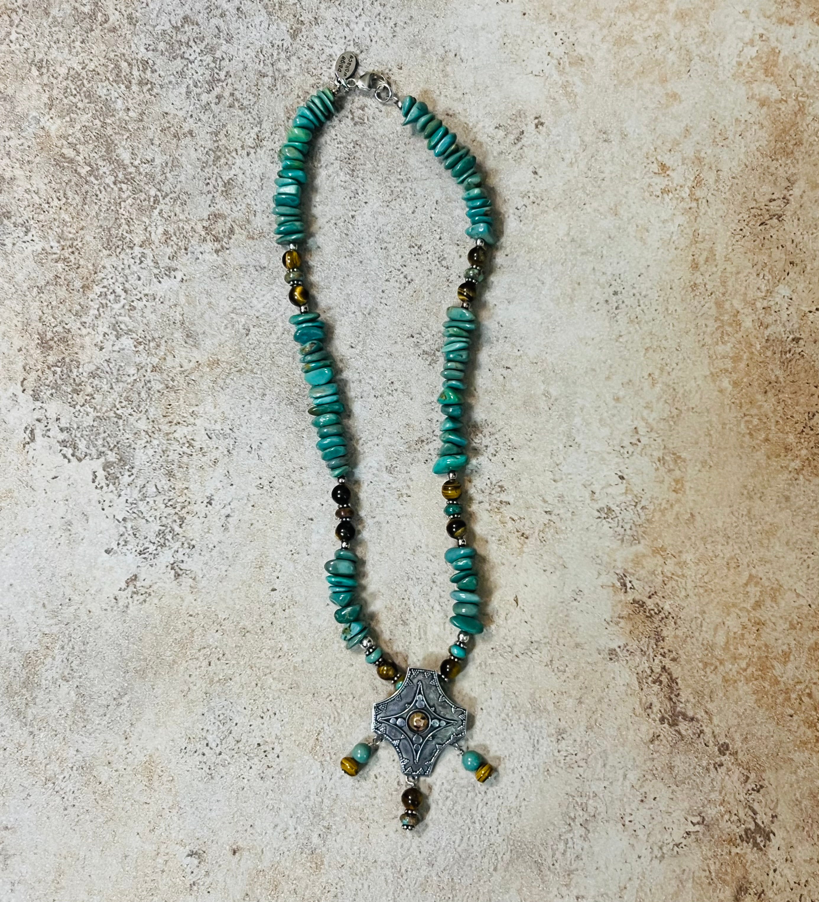 Sterling Silver Concho Cross Turquoise Necklace