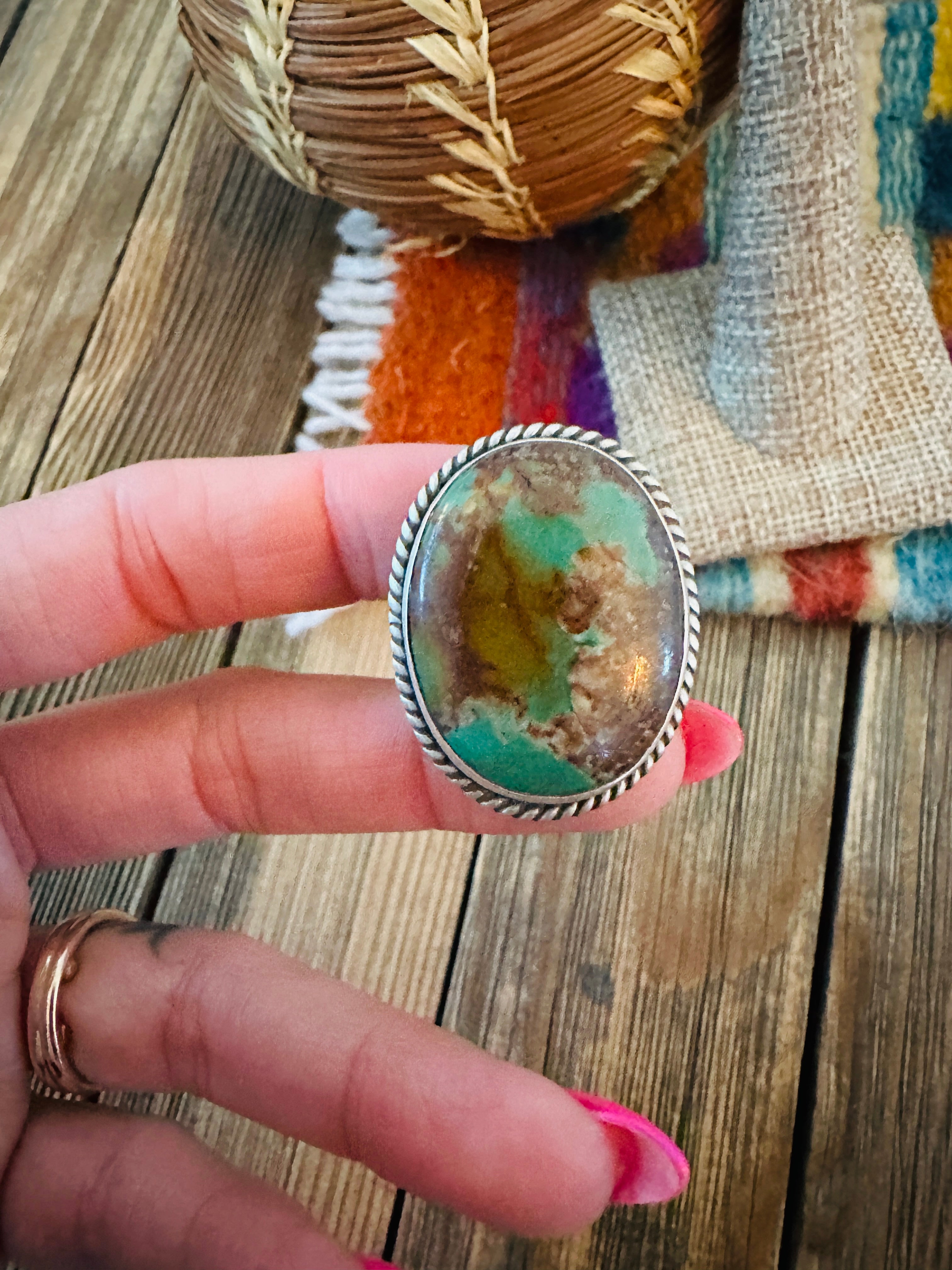 Handcrafted Turquoise & Sterling Silver Ring by Patrick Yazzie Size 11.5