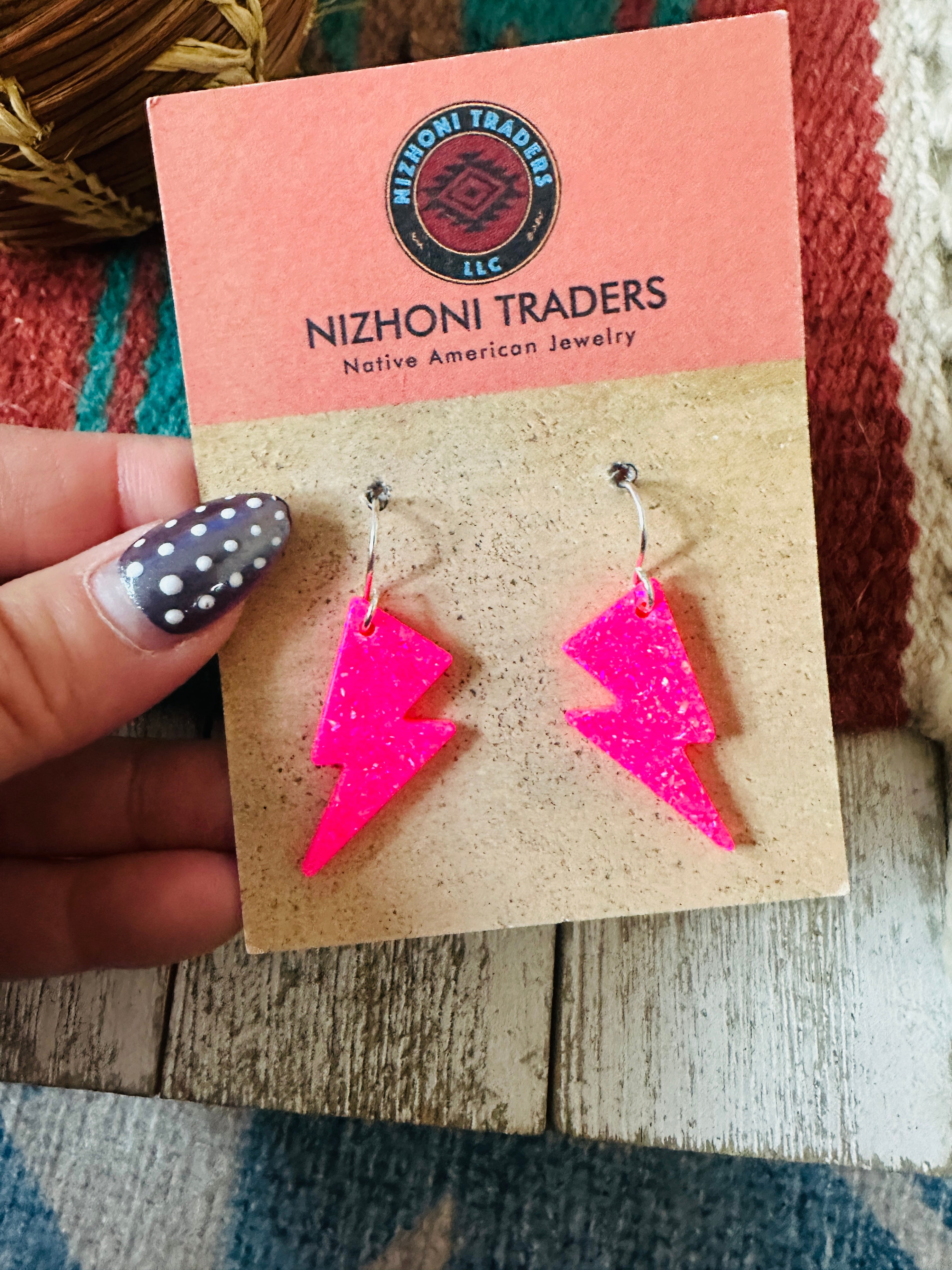 Handcrafted Sterling Silver & Opal Lightning Bolt Dangle Earrings