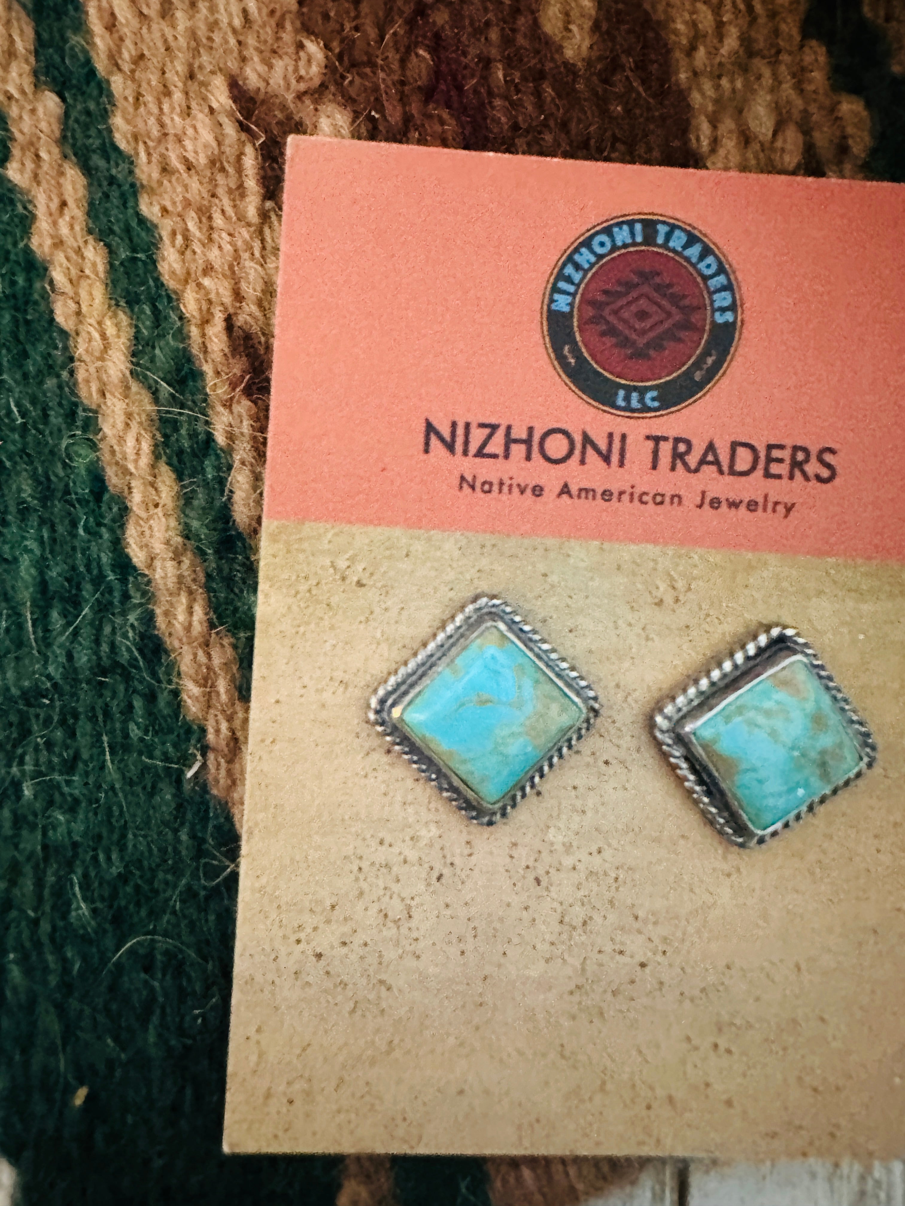 Navajo Turquoise and Sterling Silver Square Stud Earrings