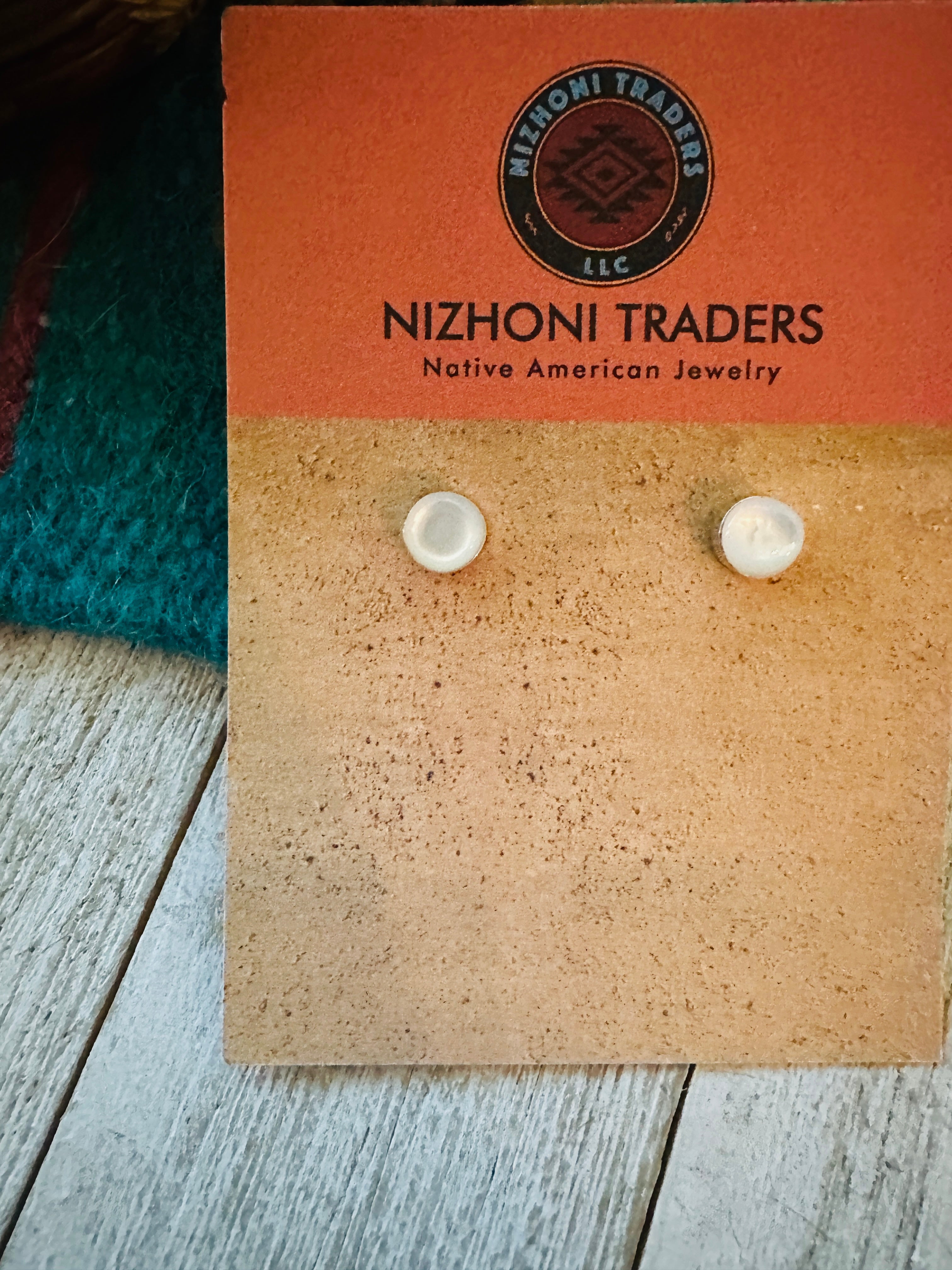 Navajo White Mother of Pearl and Sterling Silver Stud Earrings