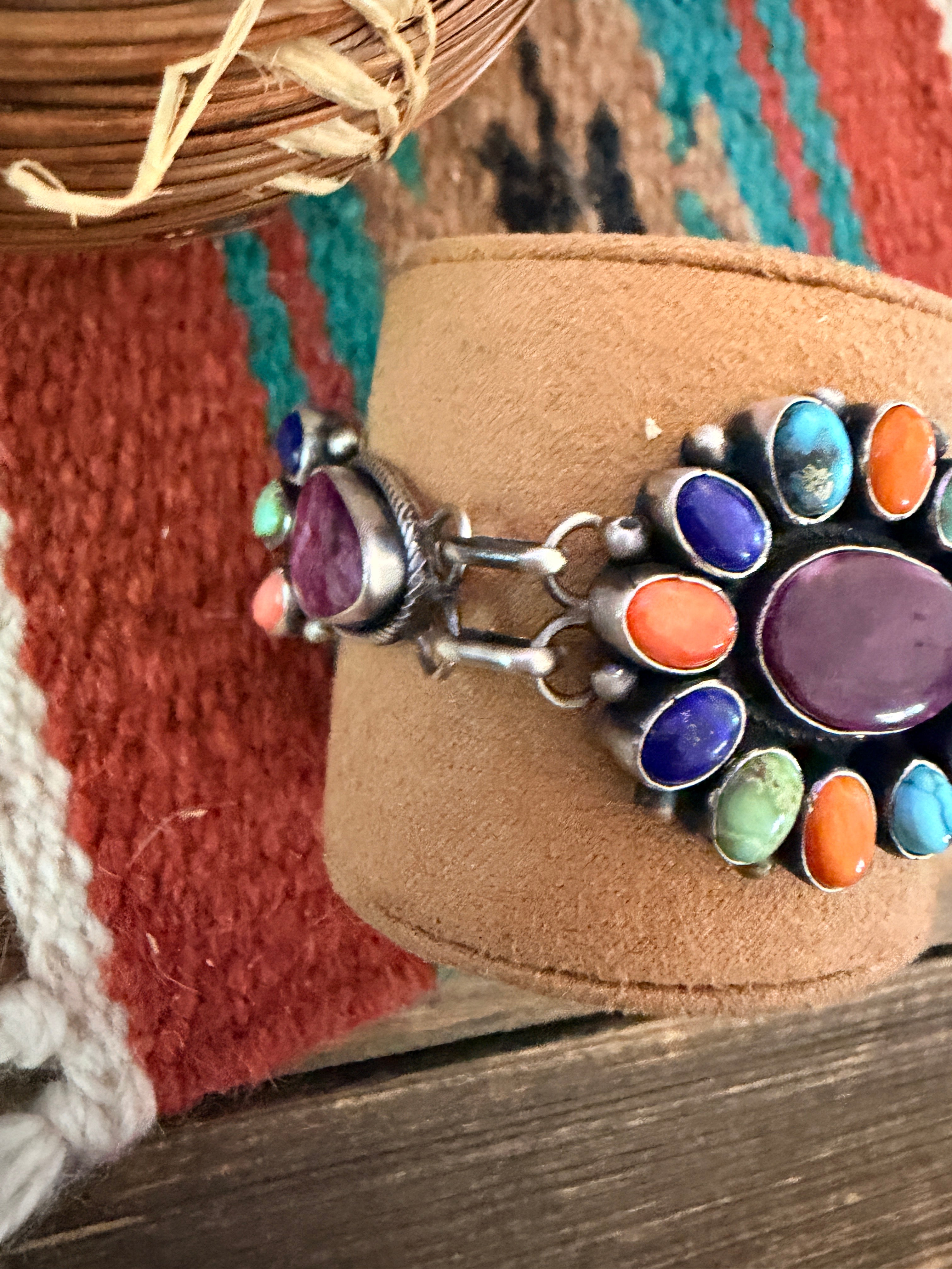 Handcrafted Sterling Silver & Multi Stone Cluster Link Bracelet by Betty Tom