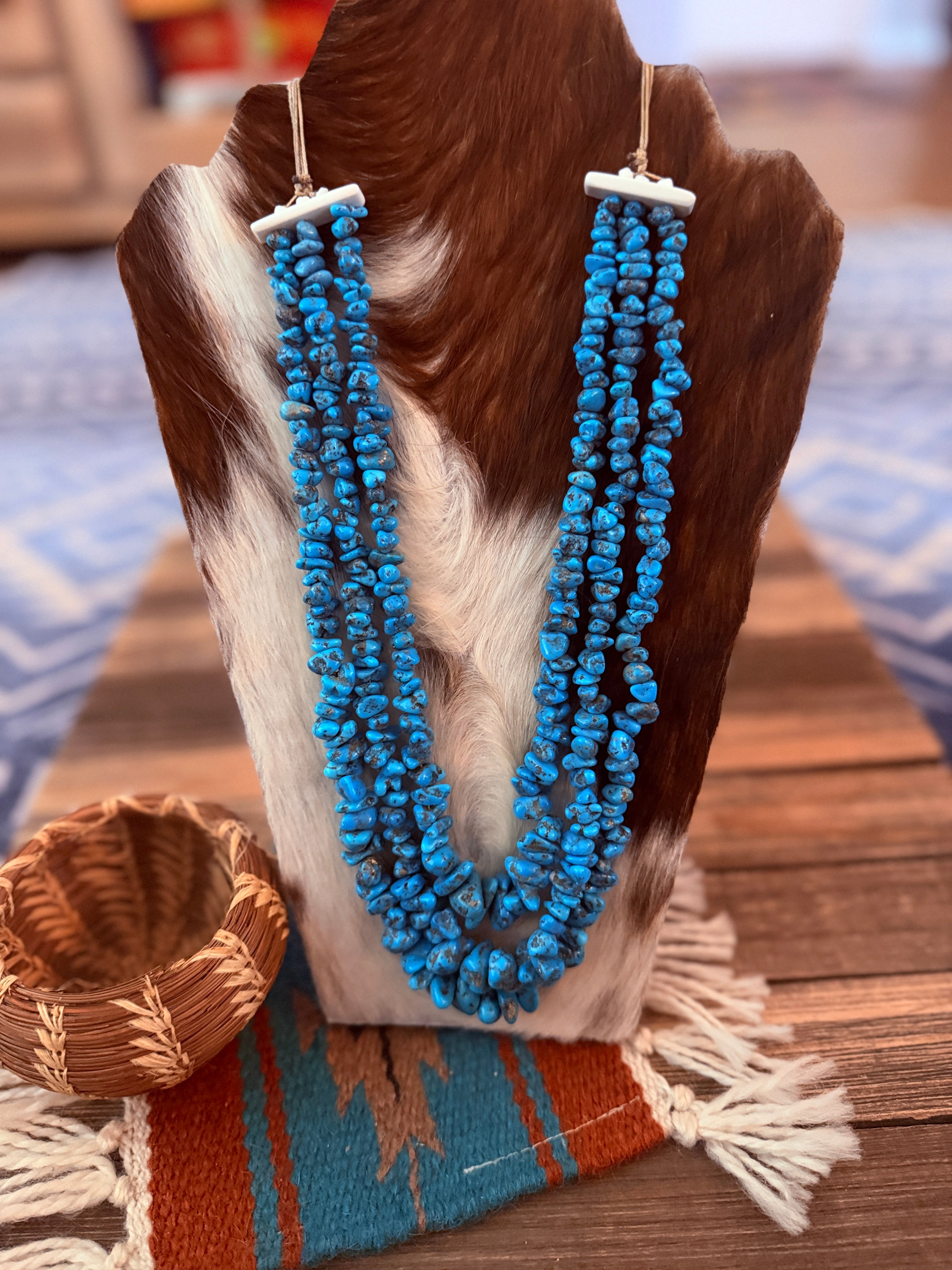 Old Pawn Handcrafted Sleeping Beauty Turquoise Beaded 28” Necklace