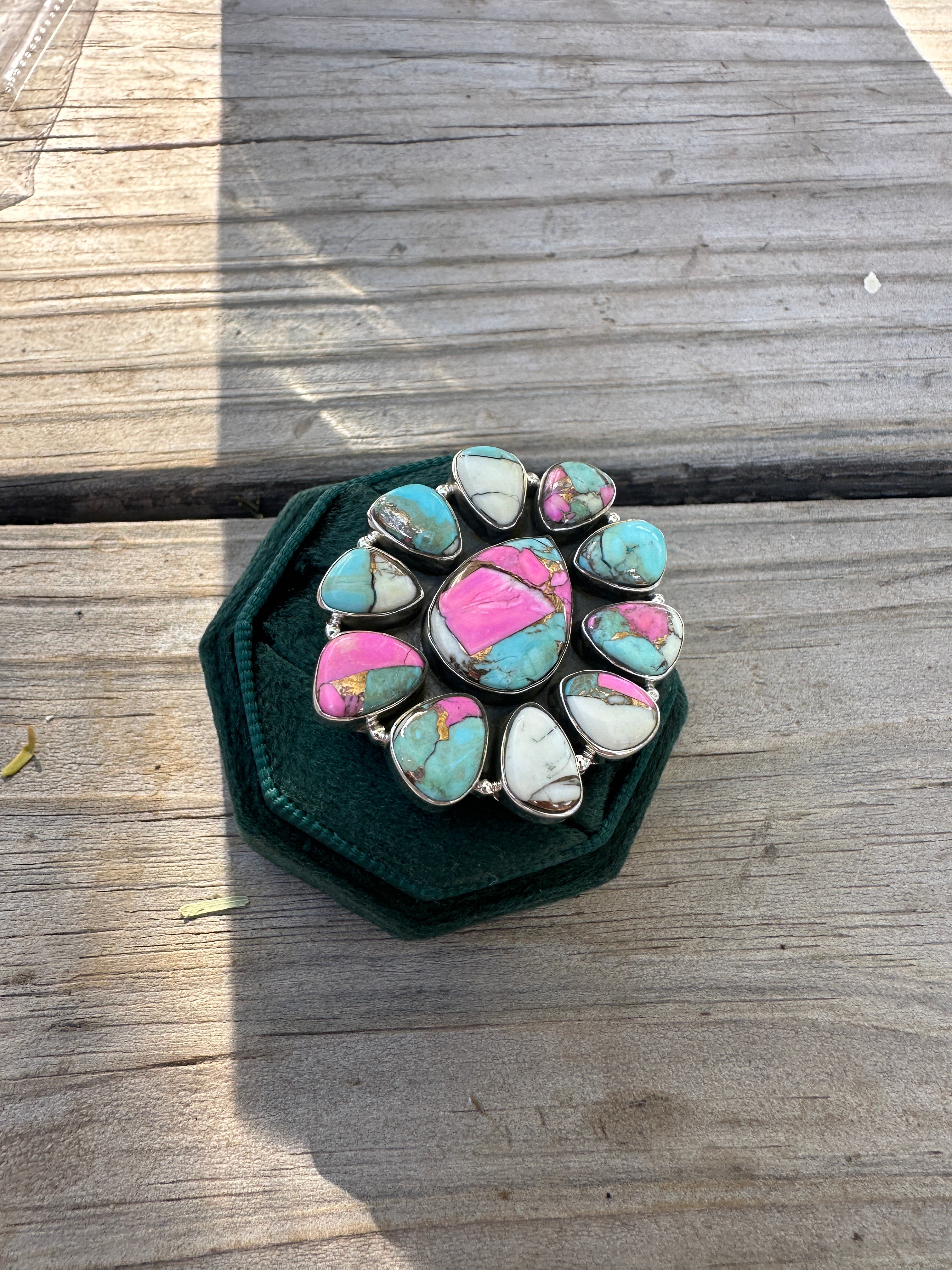 Handmade Cotton Candy Sterling Adjustable Cluster Ring