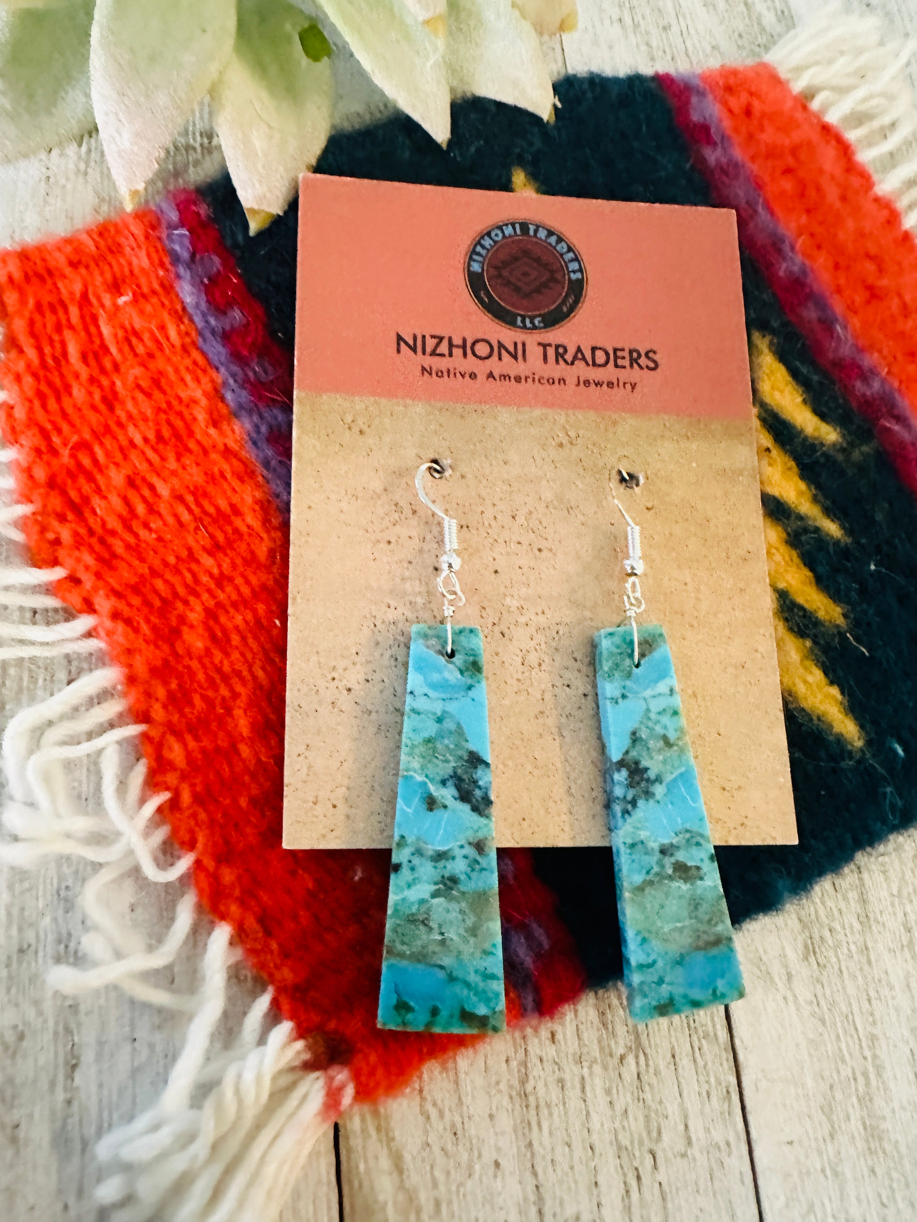 Navajo Sterling Silver & Turquoise Slab Dangle Earrings