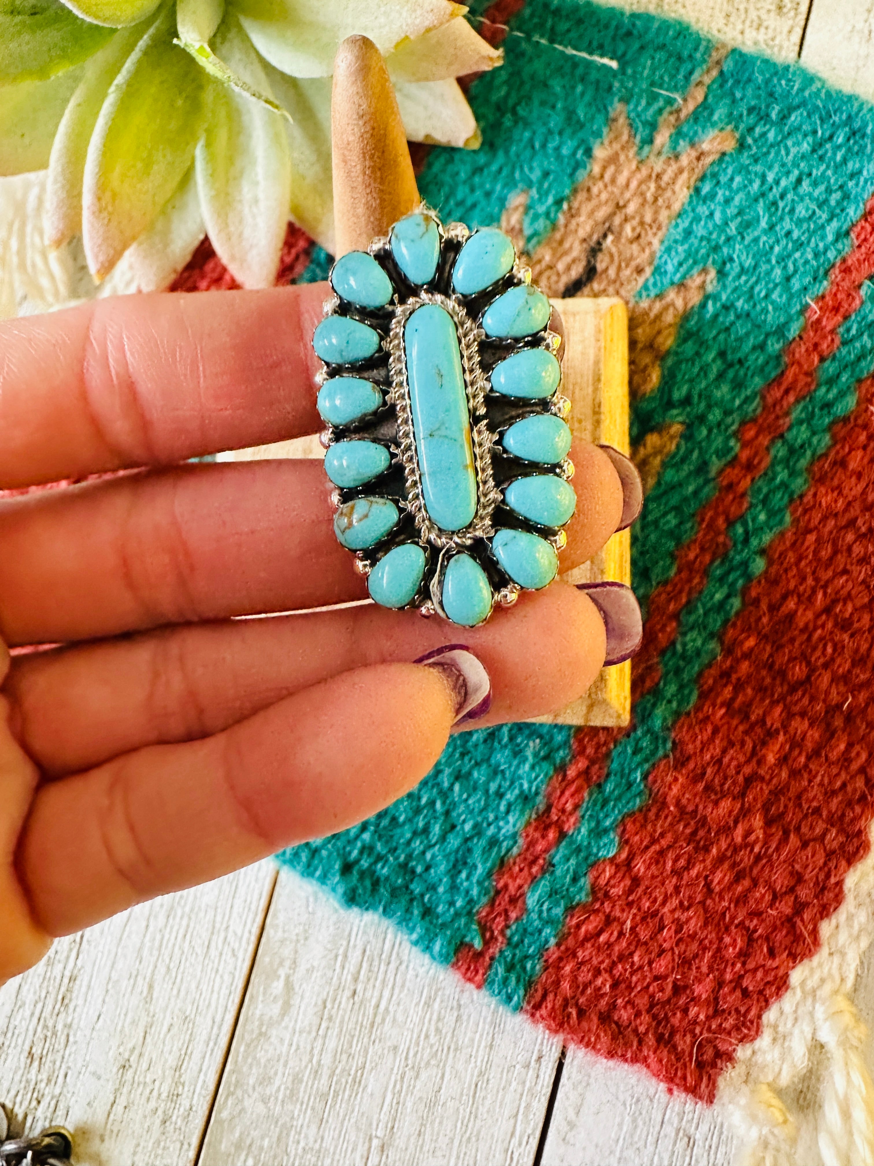 Navajo Turquoise & Sterling Silver Cluster Ring