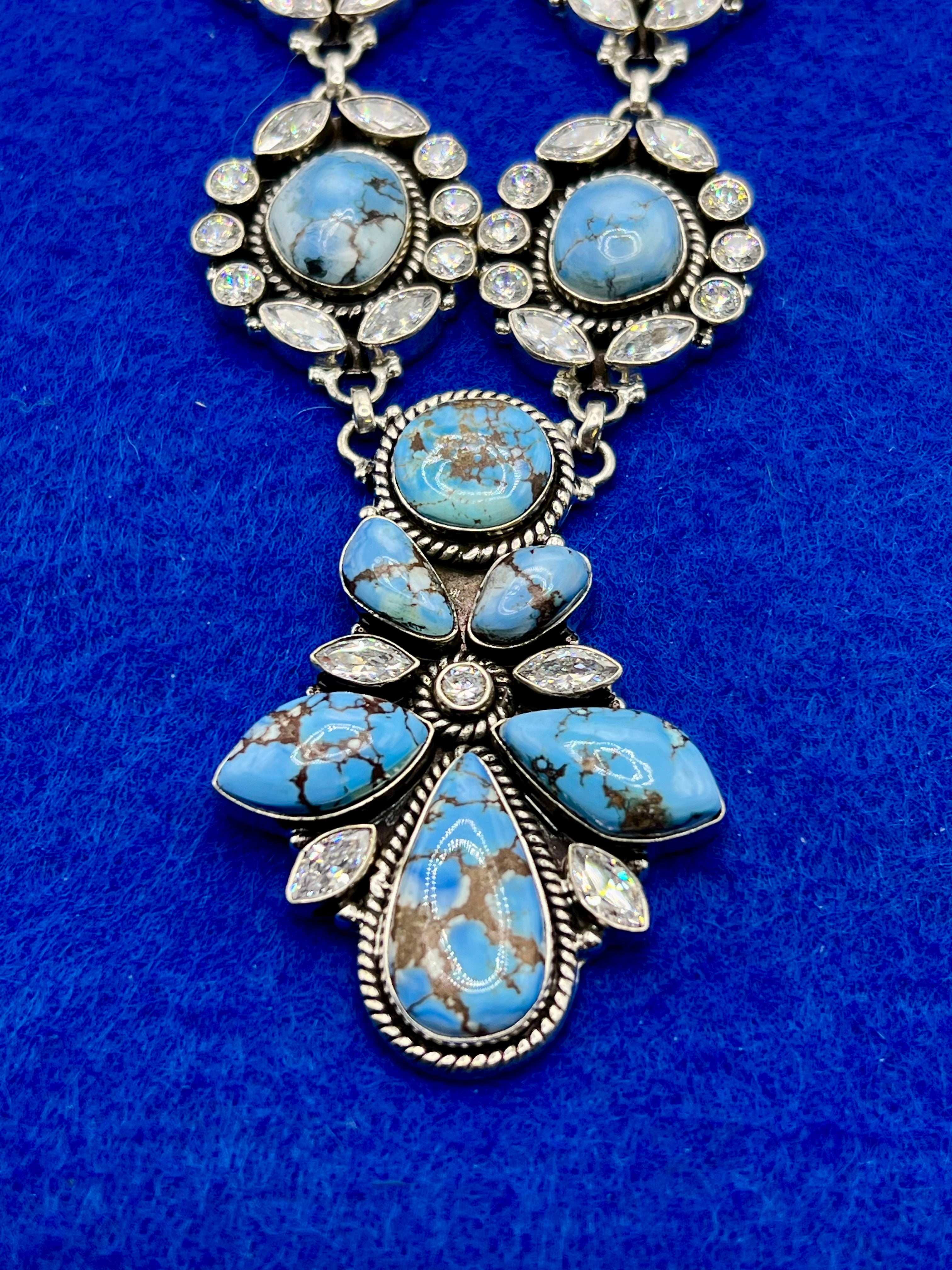 Handmade Golden Hills & CZ Cluster Sterling Silver Lariat Necklace