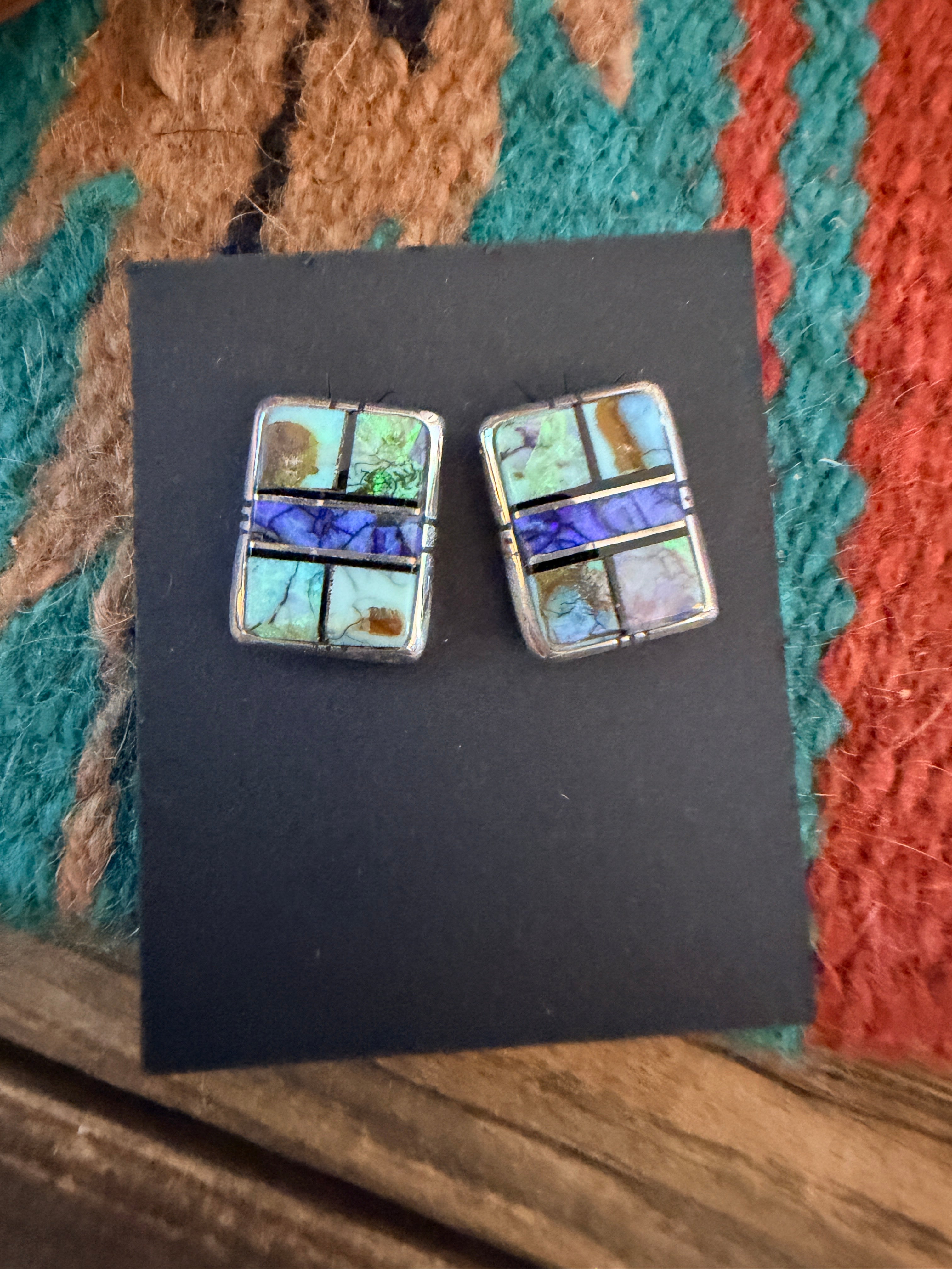 Handcrafted Opal & Sterling Silver Inlay Post Earrings